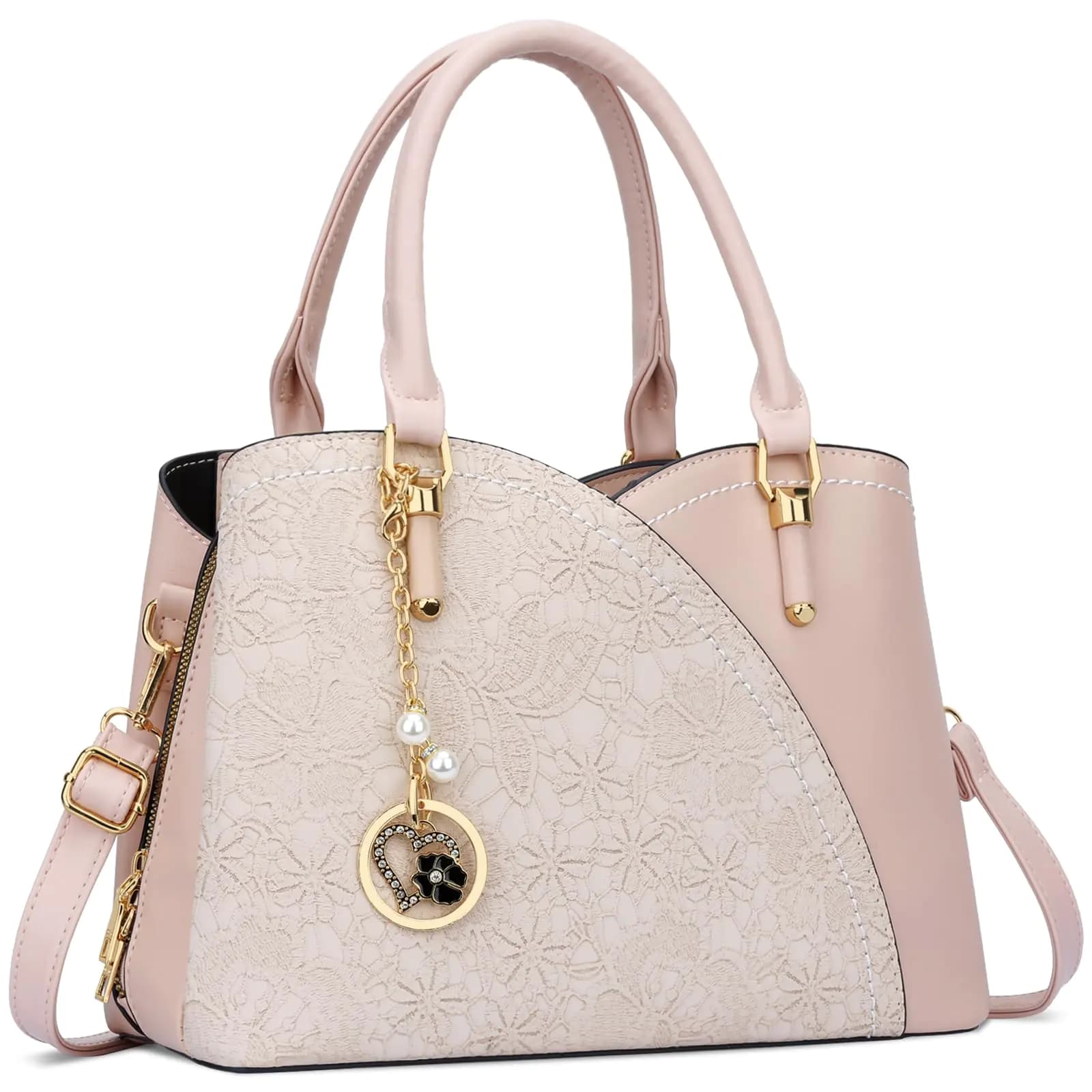 KKXIU Triple Compartments Purses and Handbags for Women Fashion Ladies Satchel Shoulder Top Handle Bag (2-Pink)