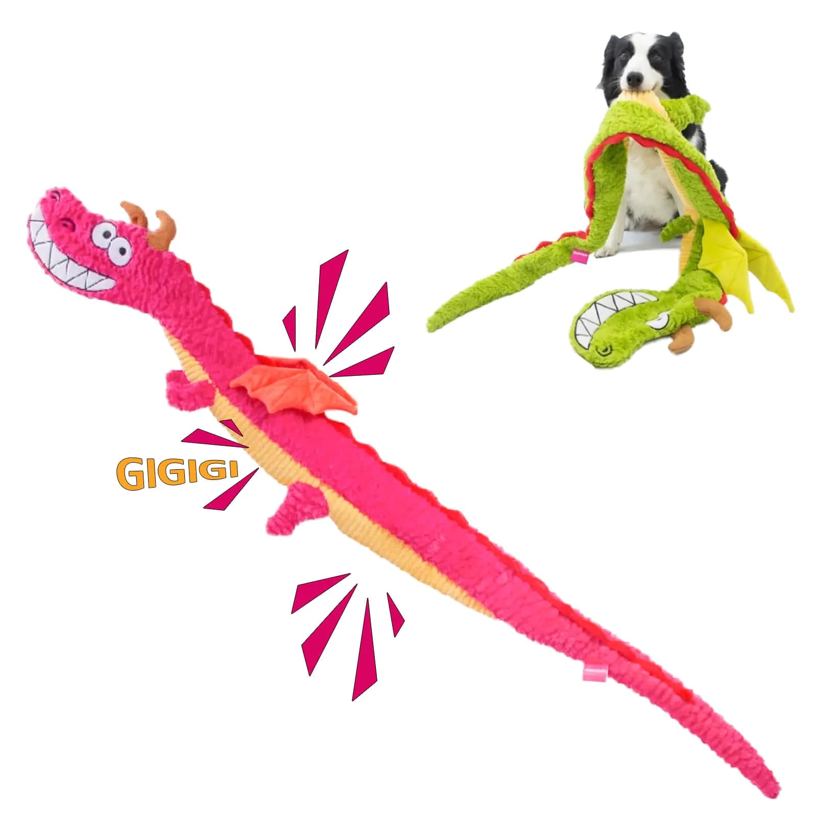 Large Squeaky Dog Toys Interactive Dog Toys for Aggressive Chewers Dragon Plush Crinkle Dog Toy to Keep Them Busy Tough Indestructible Dog Toys for Large Medium and Small DogsXL (Pink)