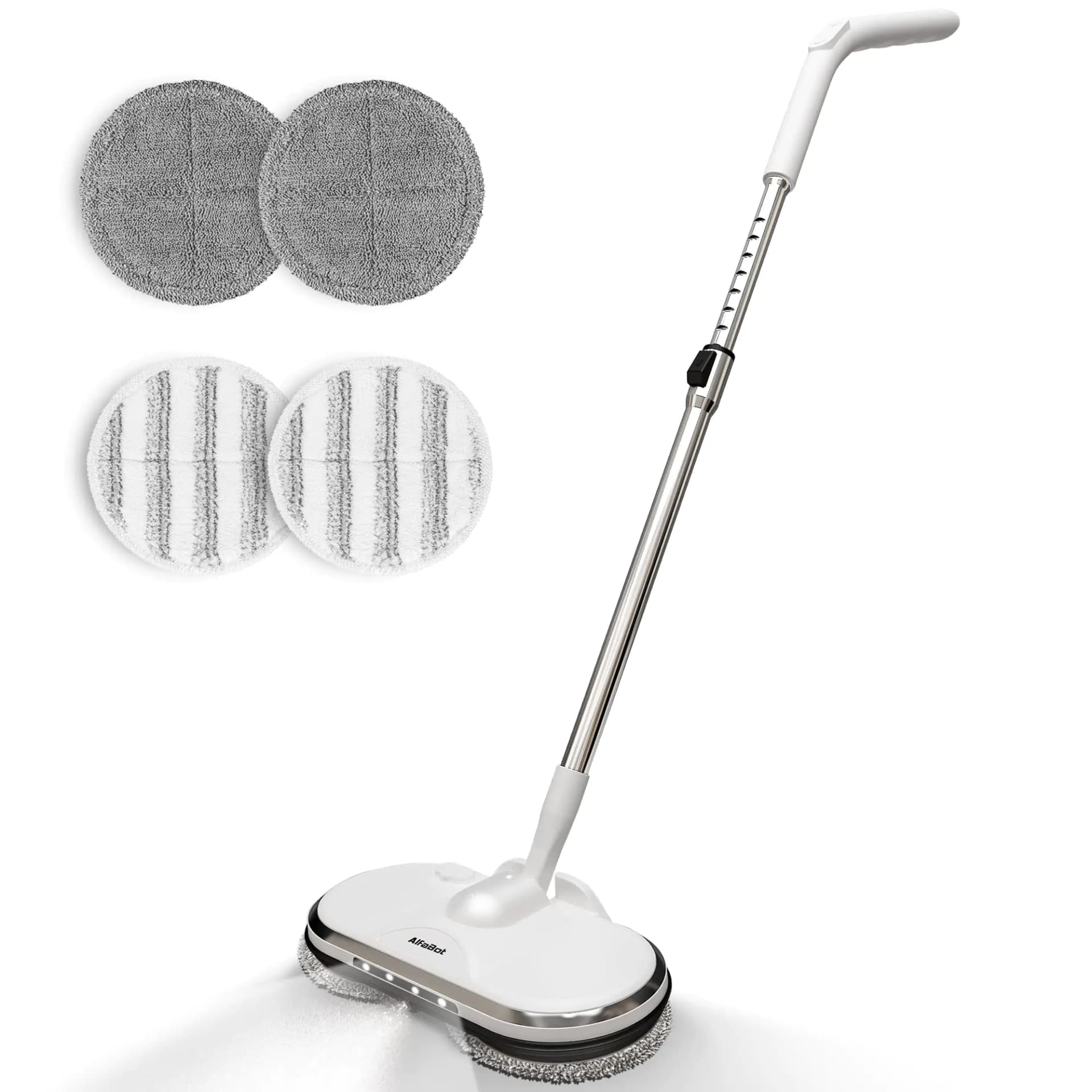 Cordless Electric Mop for Floor Cleaning AlfaBot WS-24 Electric Spin Mop Electric Mop with Water Sprayer and LED Headlight Lightweight & Rechargeable Floor Scrubber for Hardwood Tile Floors