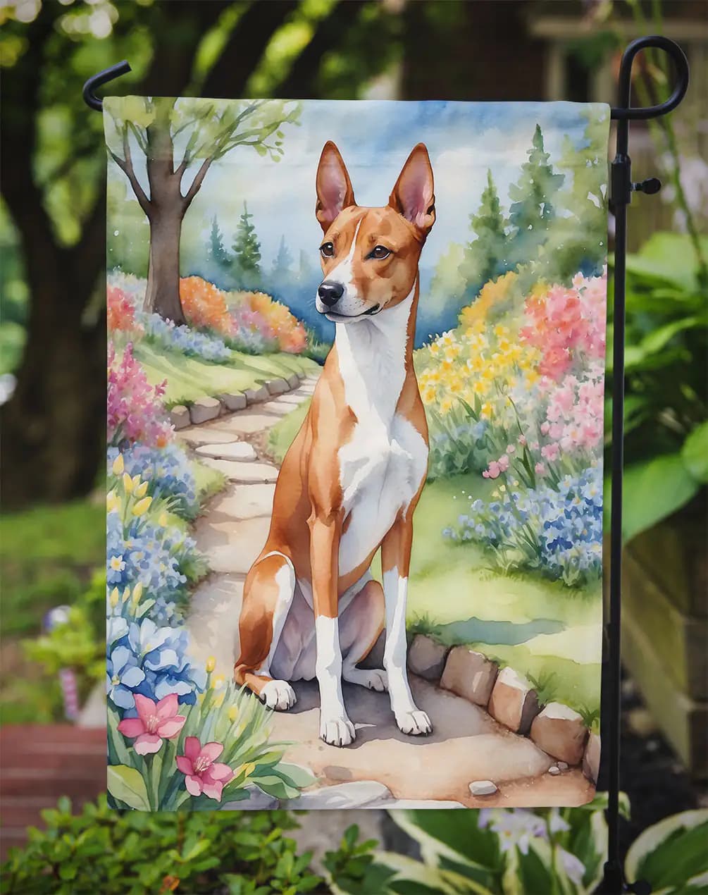 Basenji Spring Garden Flag
