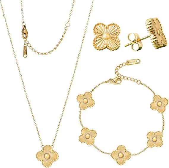 Four Leaf Clover Jewelry Set Lucky Four Leaf Clover Bracelet Four Leaf Clover Necklace and Four Leaf Clover Earrings Fashion Jewelry Set Women Gift