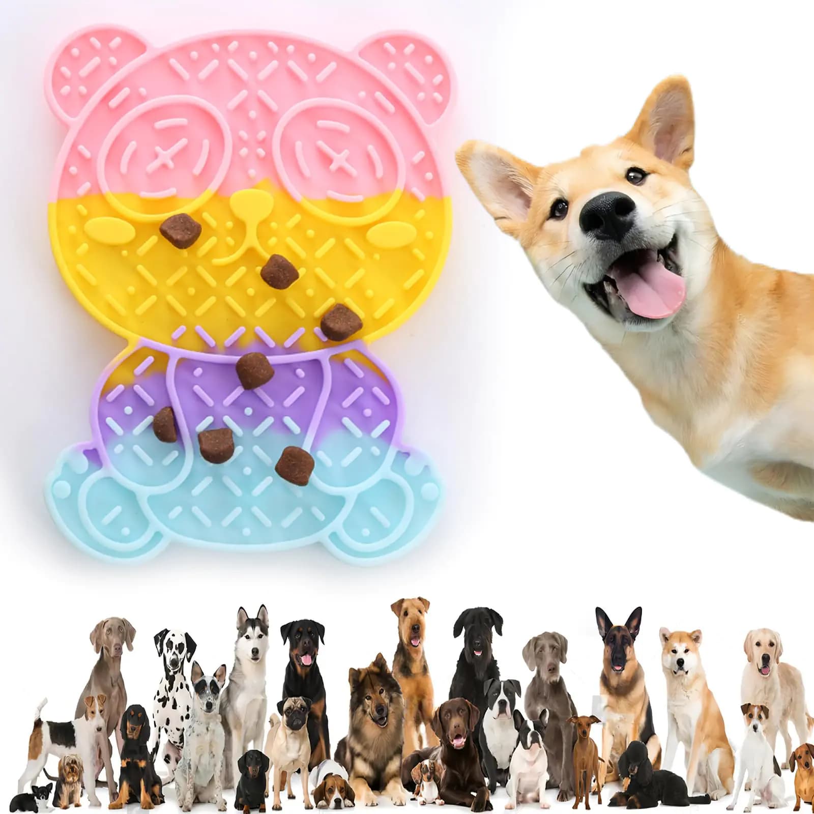 Lick Mat for Dogs & Cats with Suction Cups- 7.87" x 5.9" Dog Slow Feeder Mat- Non Slip Slow Feeder Lick Mat-Perfect for Yogurt Peanut Butter Treat Boredom Anxiety Reducer