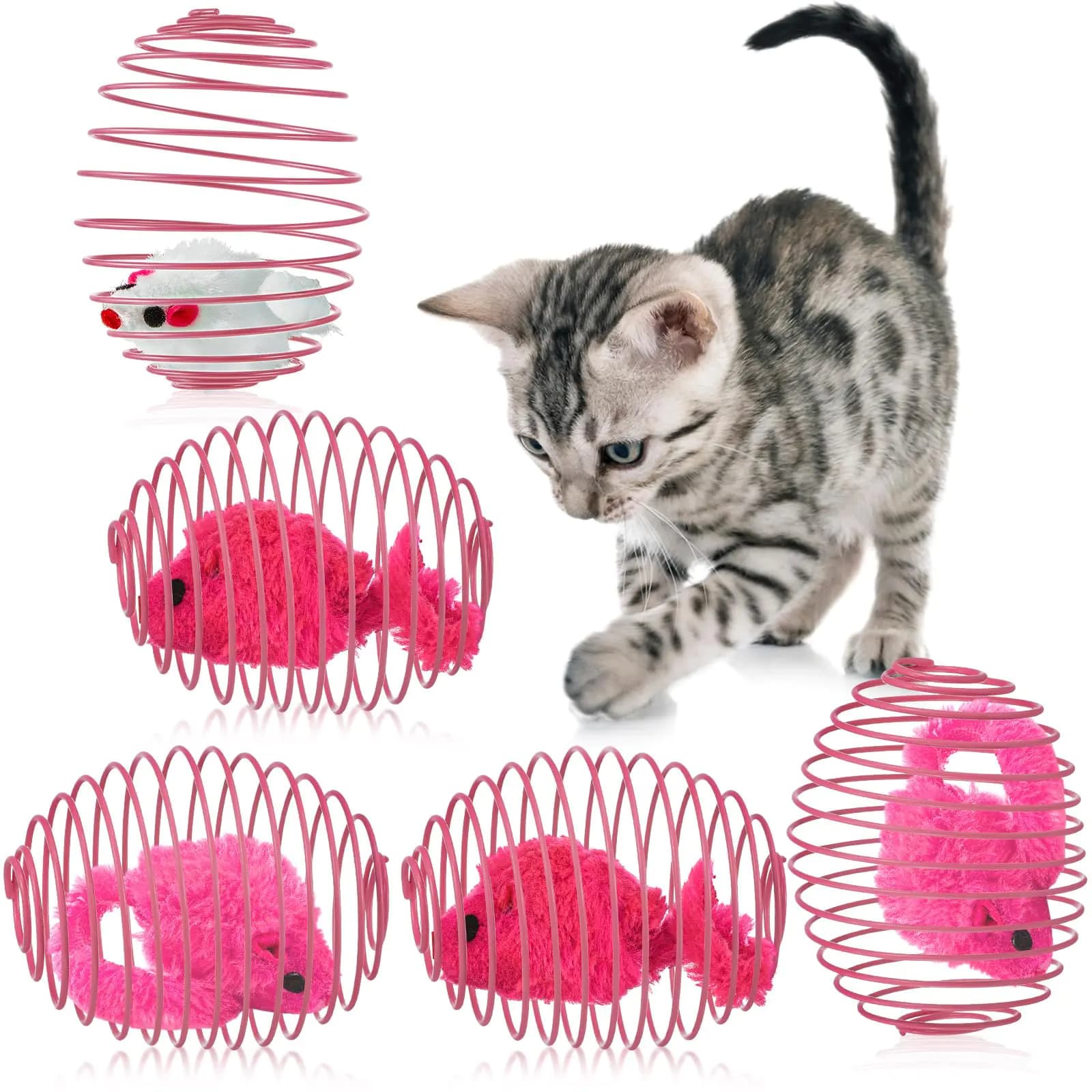 Jecery 5 Pcs Cat Spring Balls Stretchable Cat Springs Toys Interactive Cat Toys Rolling Cat Balls Colorful Playful Coils Spring Action Toy Caged Rats for Kitten Cat Pet Supplies Indoor (Pink)