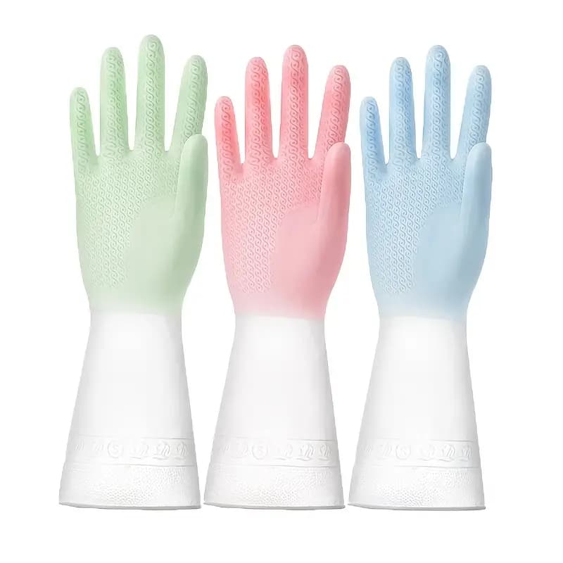 1 Pair of Kitchen Cleaning Gloves with Scrubber Tools