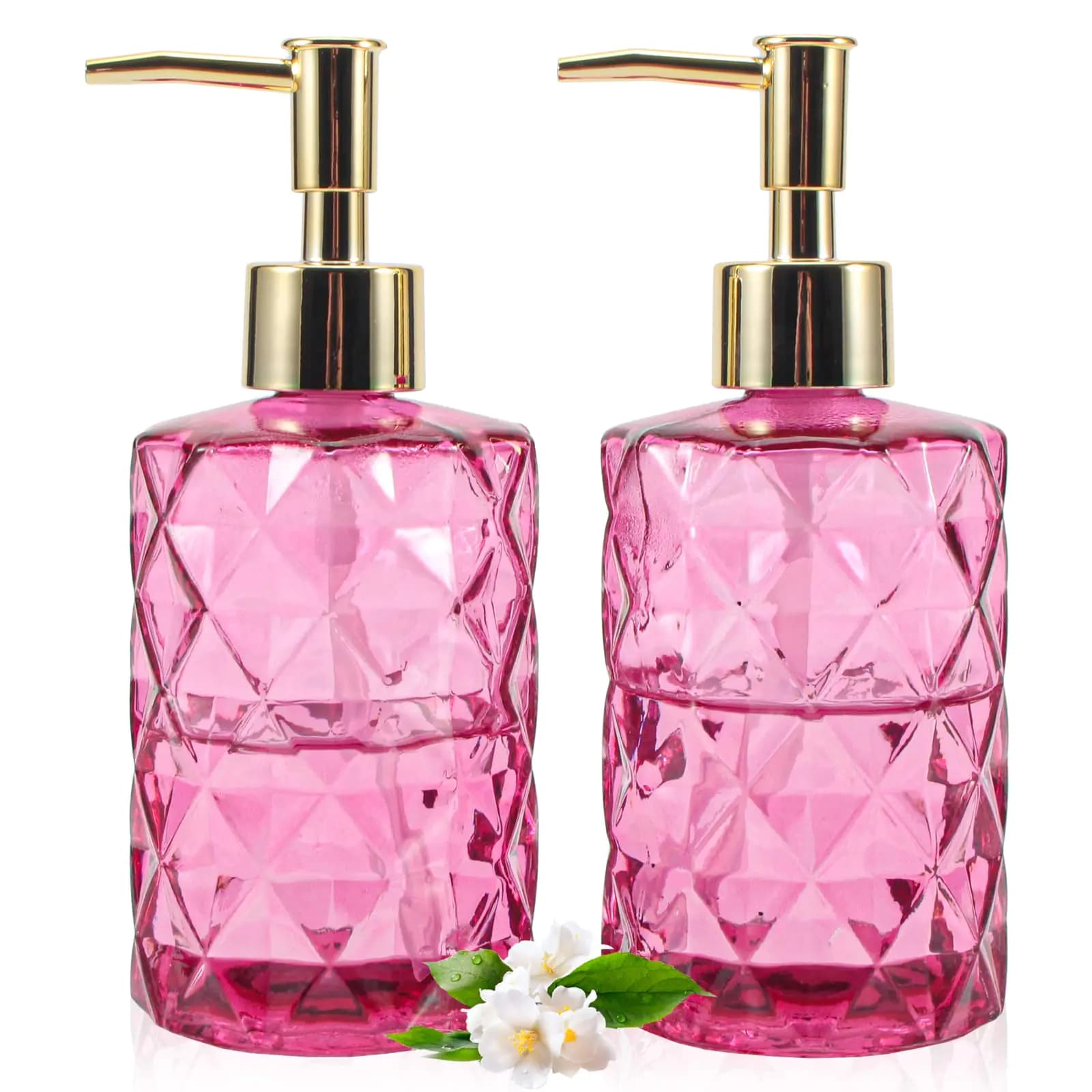 goyisee Soap Dispenser with PumpSoap Dispenser with Diamond Pattern for Kitchen CountertopBathroomhot Pink Bathroom Accessories (Rose 2 Pack)