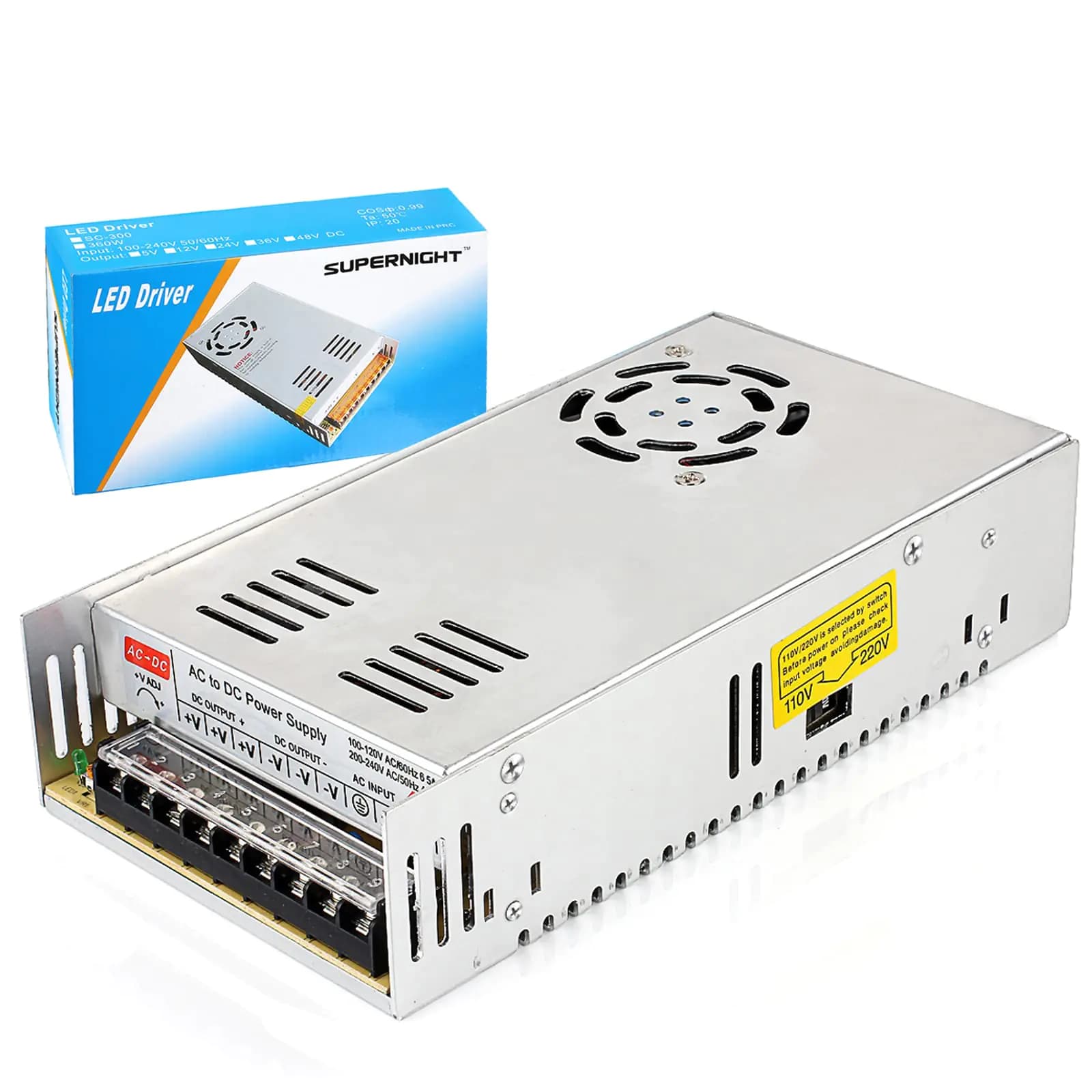 SUPERNIGHT 12V 30A 360W Power Supply AC 110V/220V to DC 12V Universal Regulated Switching Transformer Adapter Power LED Driver for 3D Printer CCTV Radio Computer Project LED Strip Lights