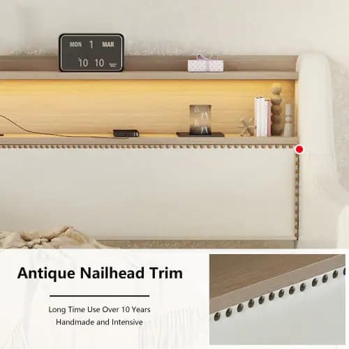 Twin Size Daybed With Drawers, Upholstered Daybed With Charging Station And LED Lights, White