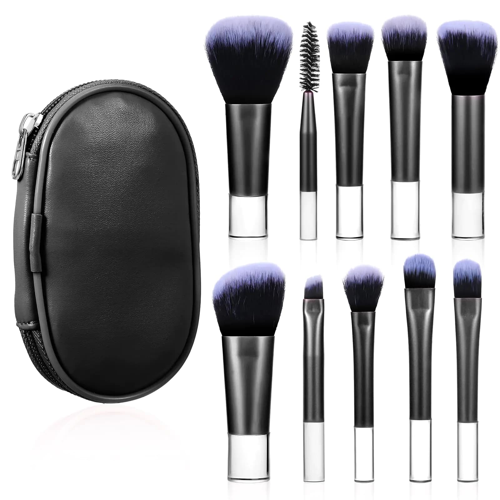 10 Pcs Travel Makeup Brushes Mini Makeup Brushes Travel Set with Case Portable Travel Size Makeup Brushes Cosmetic Brushes Kit for Foundation Eyeshadow Highlight Contour Blush & Concealer (black)