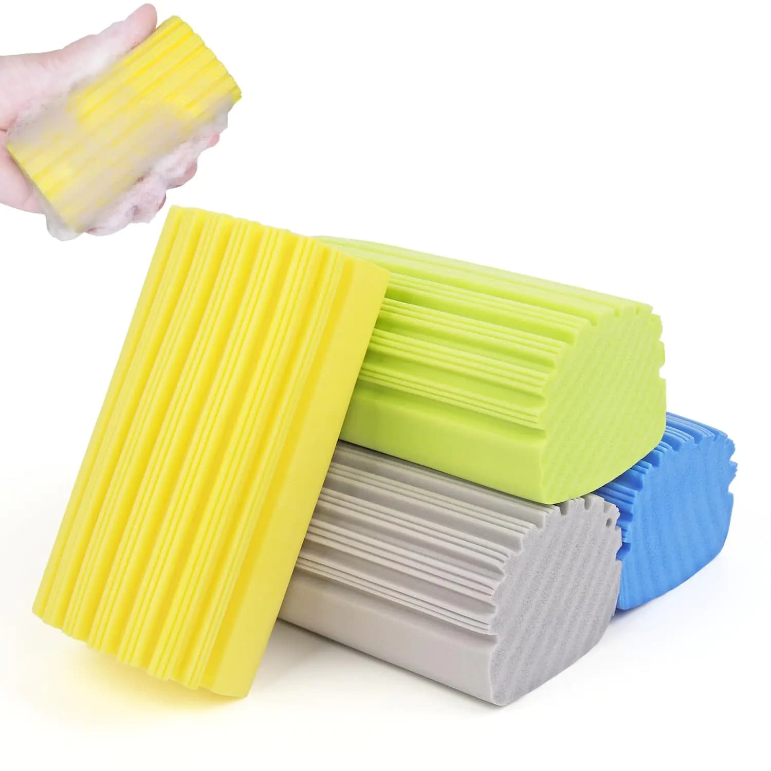 Dusting Sponge Damp Duster for Cleaning - 4 Packs Dust Sponge with Ridges Cleaning Tools Reusable Duster Sponge Cleaning Supplies Washable Wet Damp Duster Sponge Household for Kitchen Bathroom