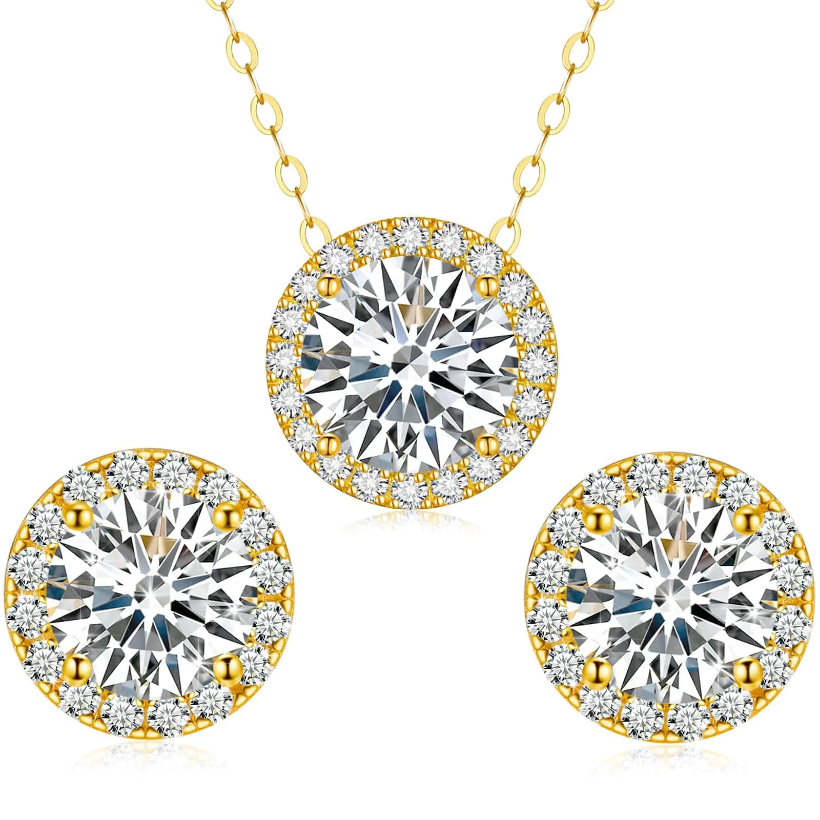 Gugots Moissanite Diamond Necklace and Earrings Set for Women/Men Crystal Silver Jewelry Prom Accessories Anniversary Birthday Party Moissanite Jewelry Set Gifts 1ct