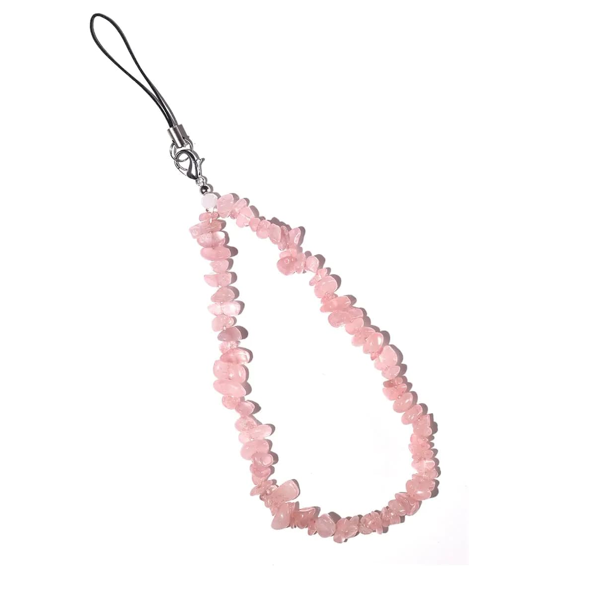 Natural Crystal Gemstone Phone Charm Cell Phone Lanyard Wrist Strap Phone Accessories for Women Girls-Pink