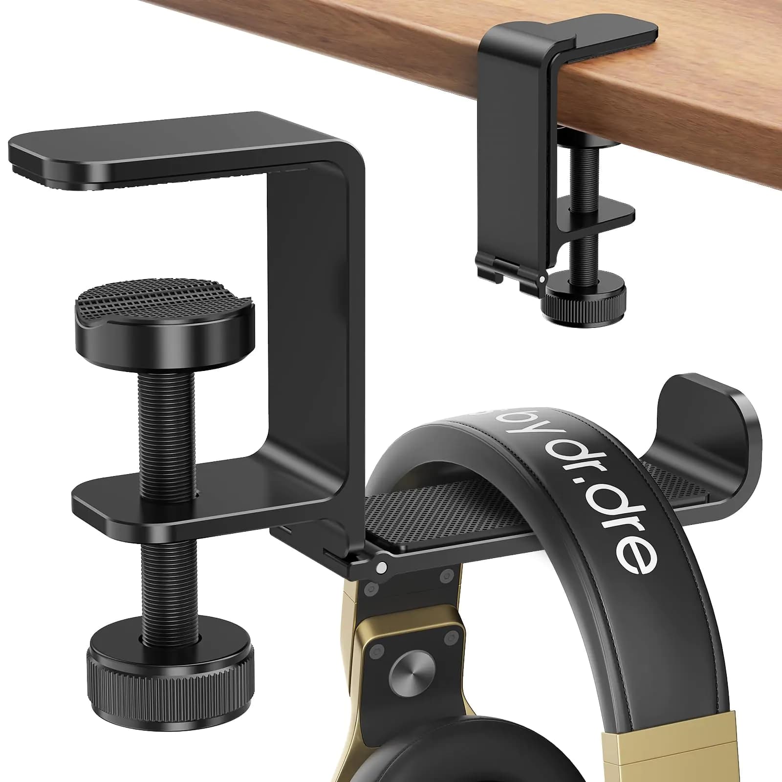 Yocice Headphone Hanger Holder Stand -Under Desk Headphone Hanger， Headset Hook Holder with Foldable，Space-Saving Aluminum Stand with Universal Fit for Gaming PC Accessories (Black-1PCS)