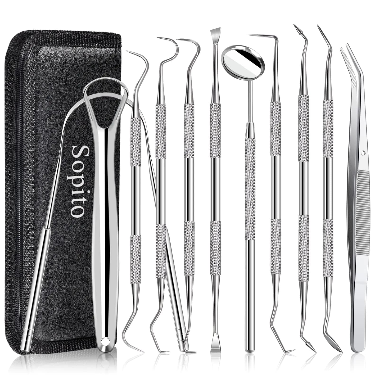 Dental Tools Sopito 11pcs Teeth Cleaning Tools Stainless Steel Dental Scraper Scaler Pick Plaque Remover Set