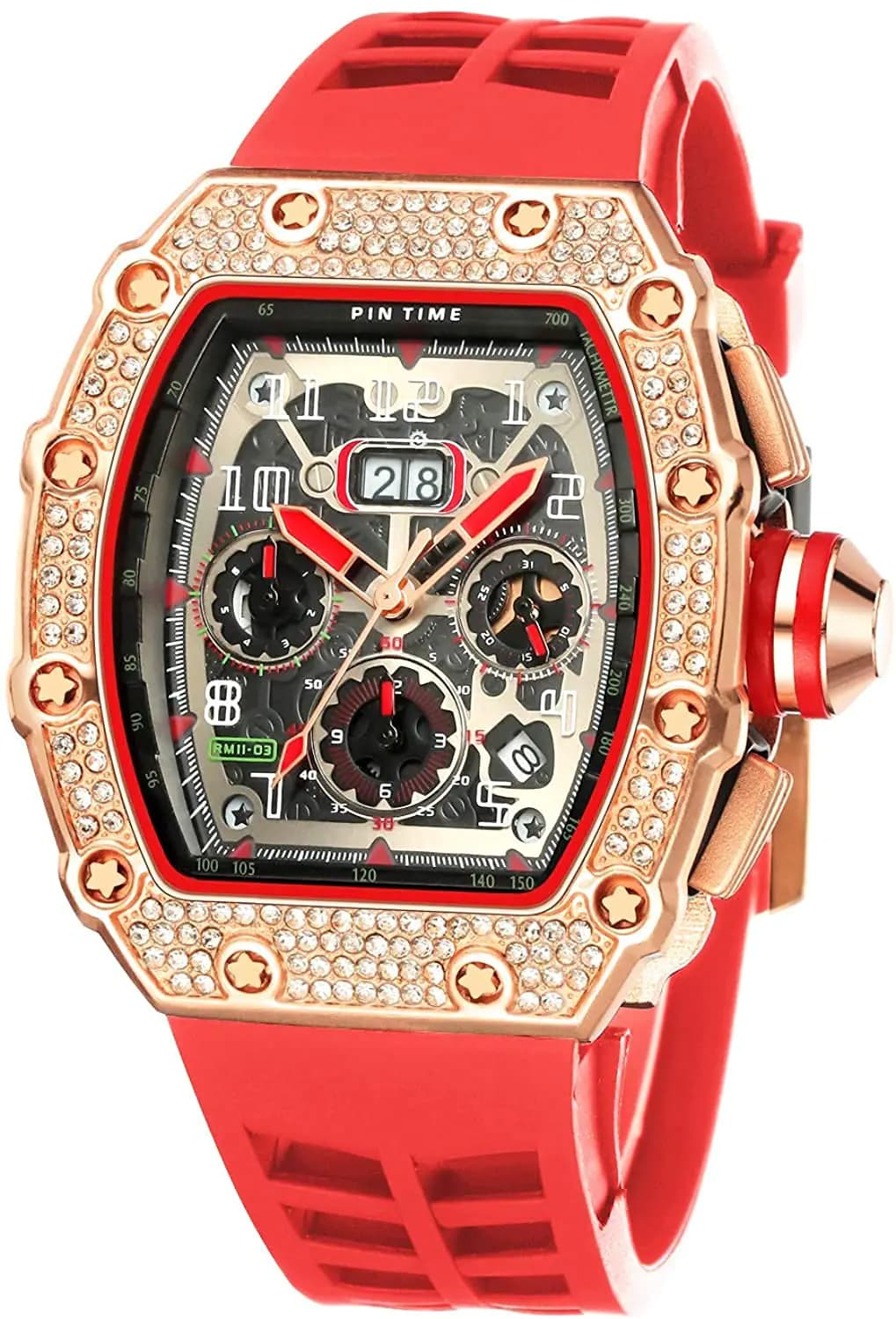 Men's Punk Iced Out Rectangle Chronograph Watch