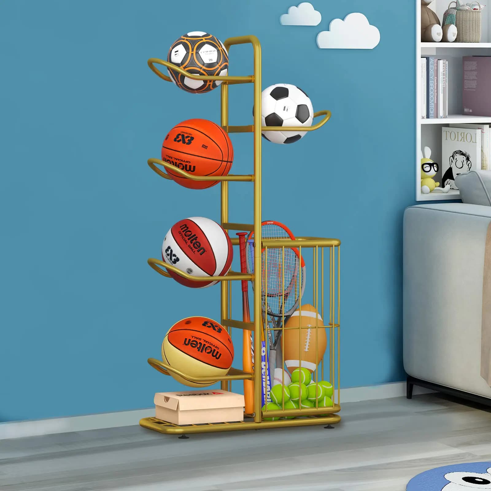 Sports Ball Storage Rack, Khaki Gold