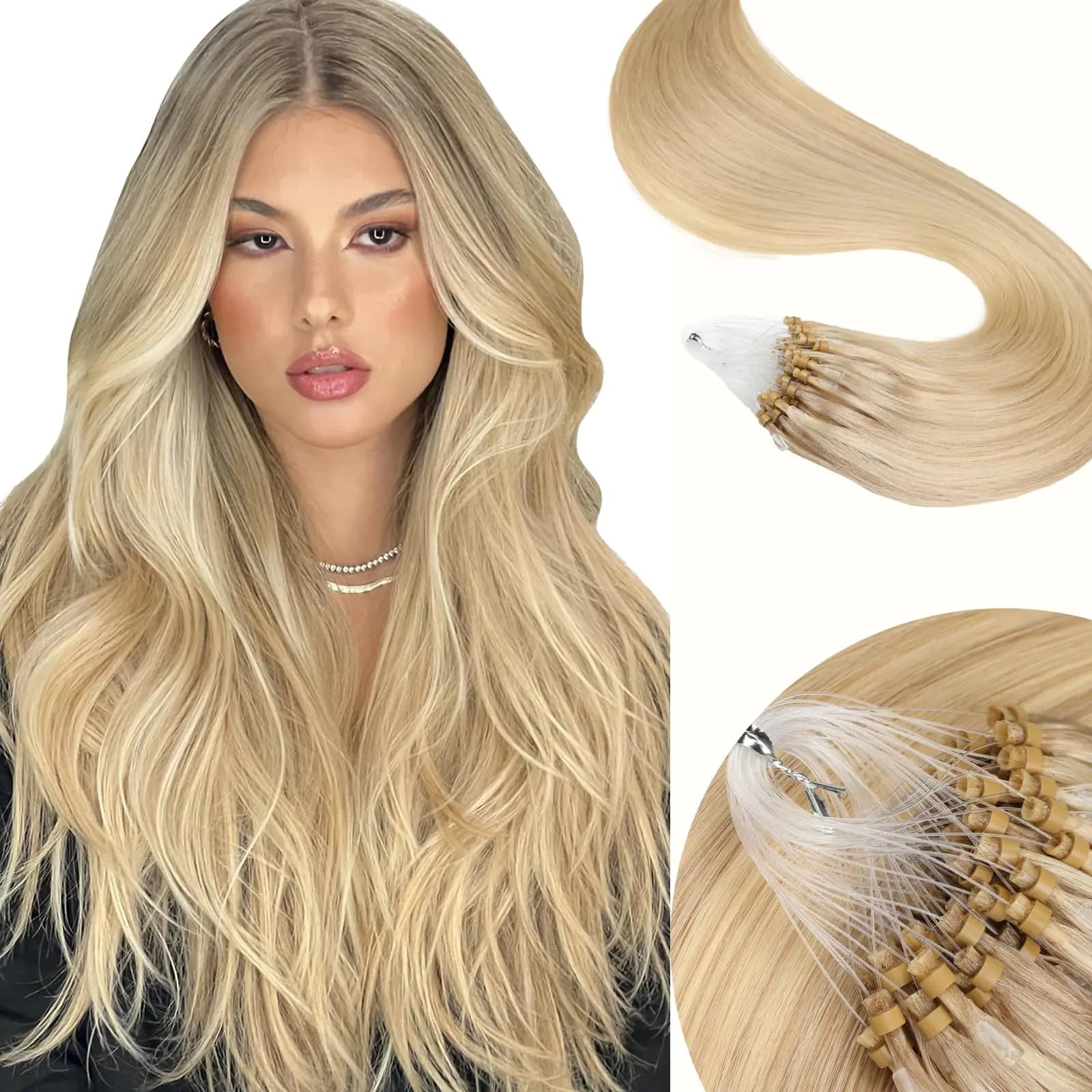 Microlink Hair Extensions Human Hair Light Blonde 20