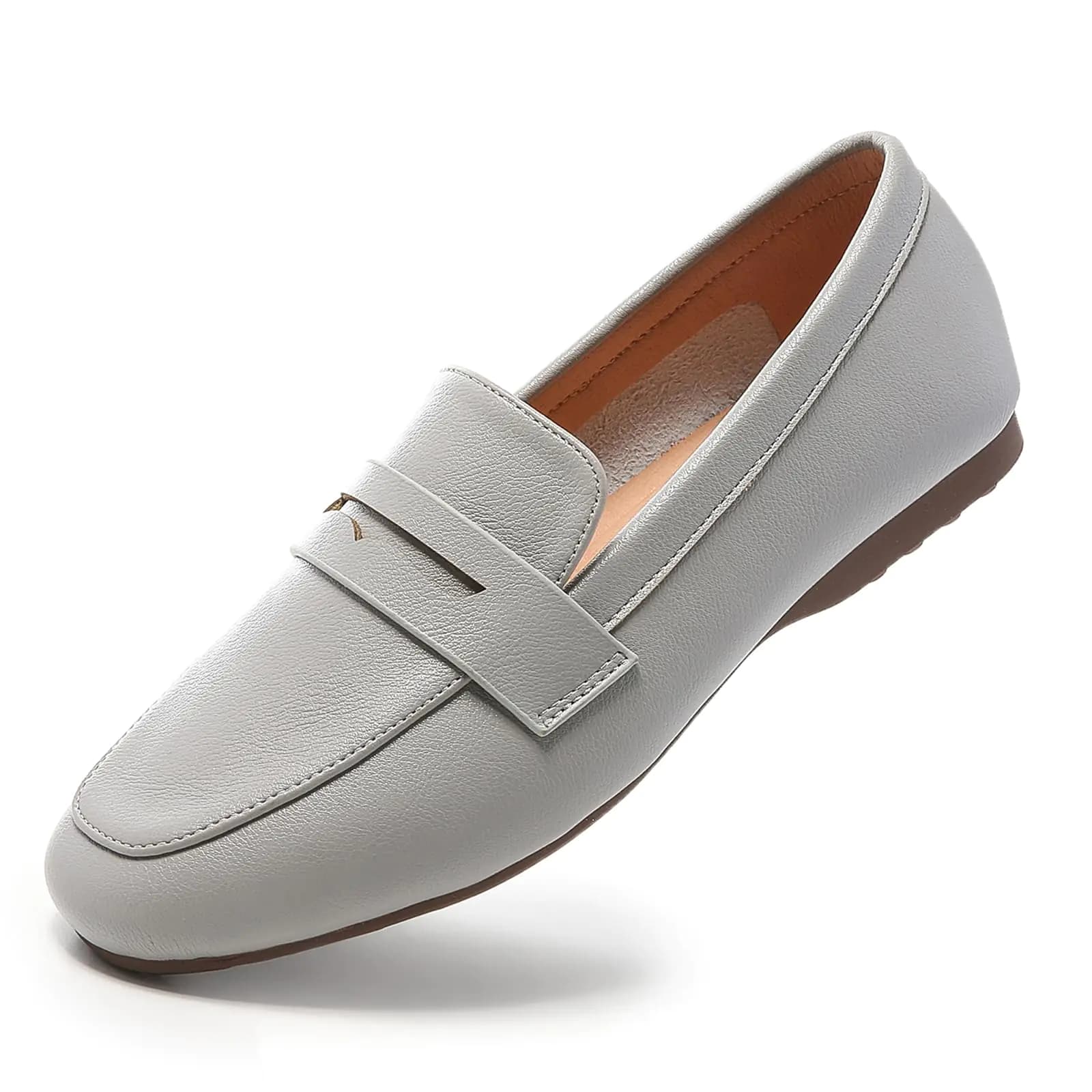MASIKA Womens Loafer Flats Square Toe Flat Shoes Comfortable Office Work Shoes；Cute Penny Loafer Slip On Walking Driving Shoes ; Loafers Women；Women Dress ShoesLeather Soft Soled Loafers; 8 Grey