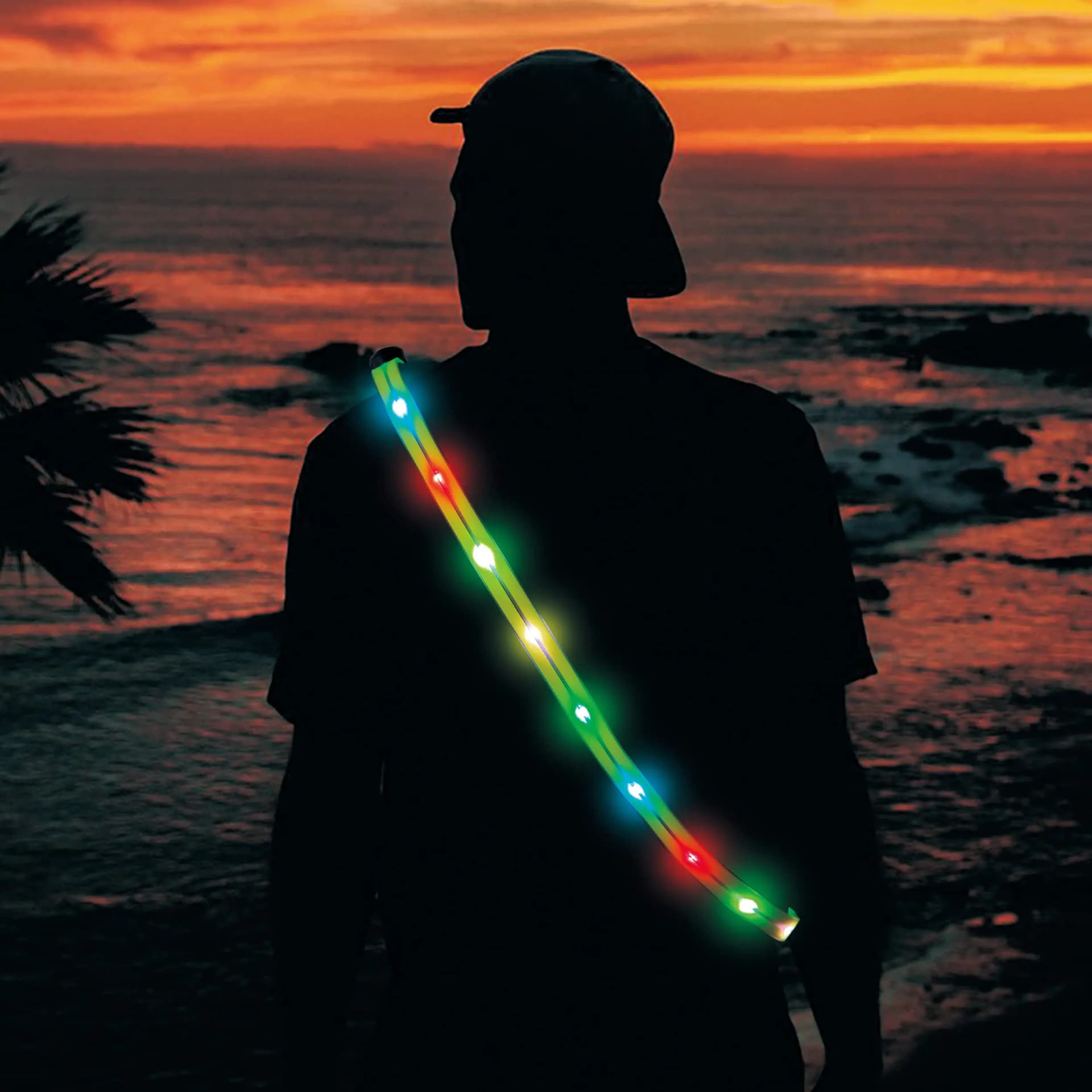 I0DO Running Lights for Runners Light Up Vest for Night Walking Neon Vest Shoulder Light Led Belt for Night Safety Wearable Led Lights Reflective Sash