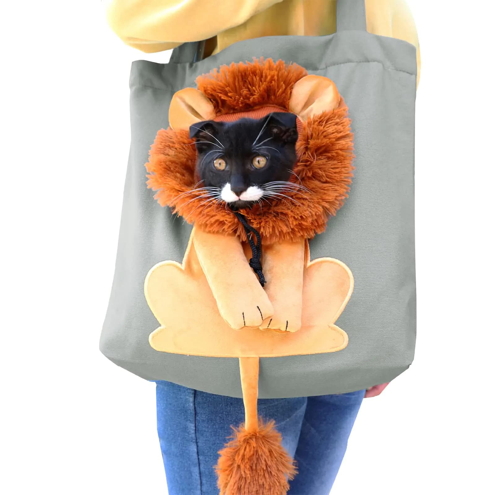 Plcnn Pet Canvas Shoulder Bag Cute Lion-Shaped Small Dog Carrier Portable Pet Carrying Chest Bag for Small Dogs and Cats Pet Supplies (Dark Grey-Large)