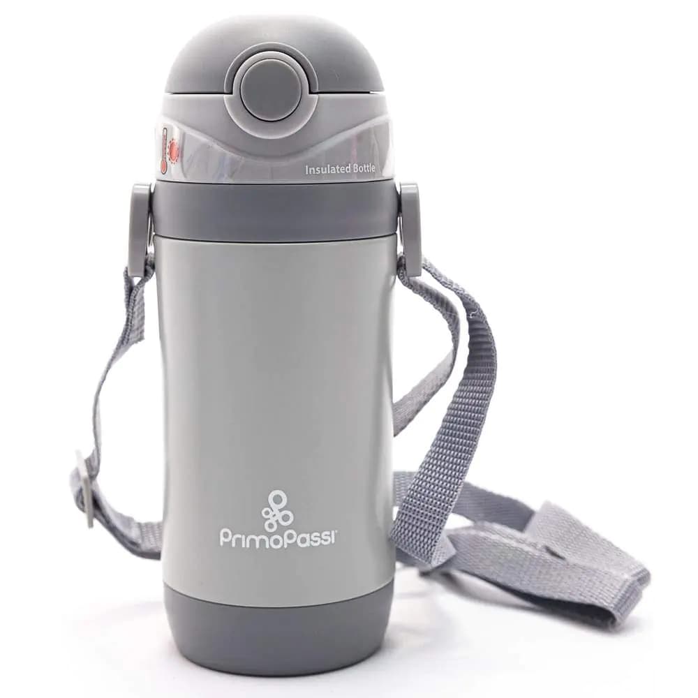 Insulated Straw Water Bottle | Kids Insulated Bottle | Thermos Bottle 12 Ounce Bottle - by Primo Passi (Gray)