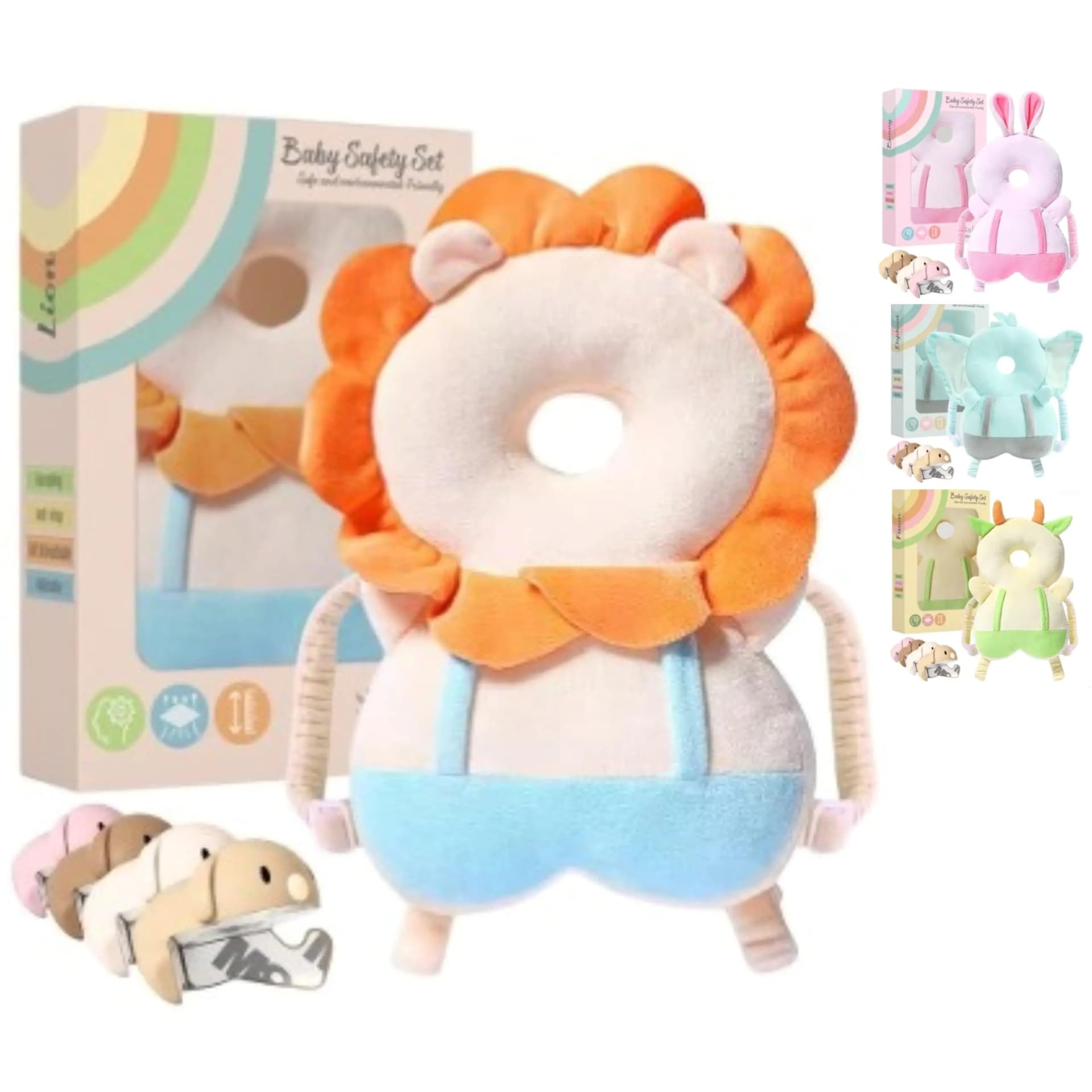 Safety First Baby Head Protector Backpack (Lion) & Baby Proof Corners and Edges | Head Protection Back Pack for Baby & Table Corner Protectors | Baby Safety Products