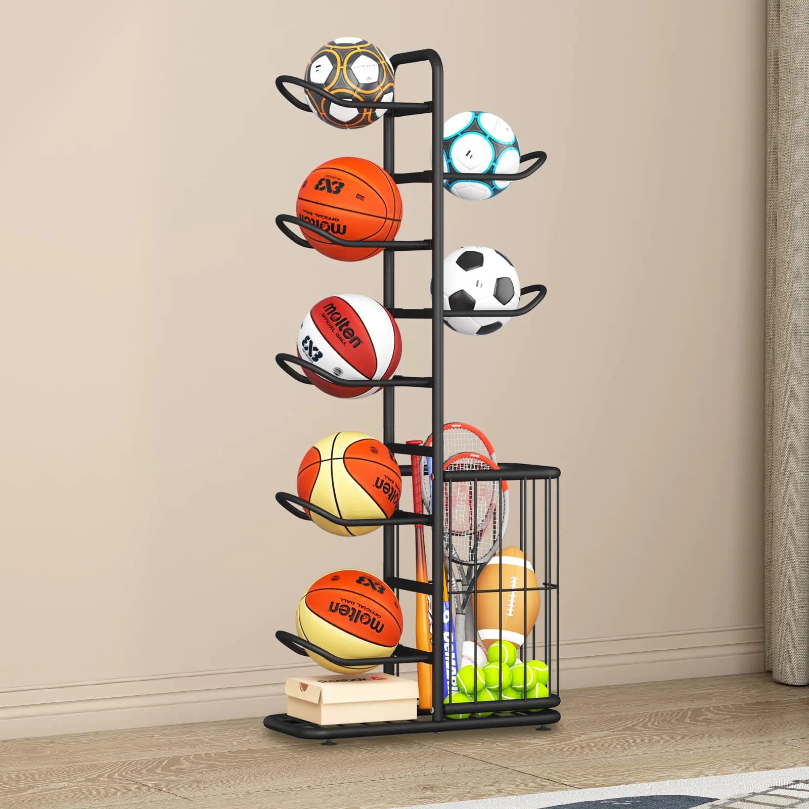 7-Ball Sports Equipment Storage Rack, Black