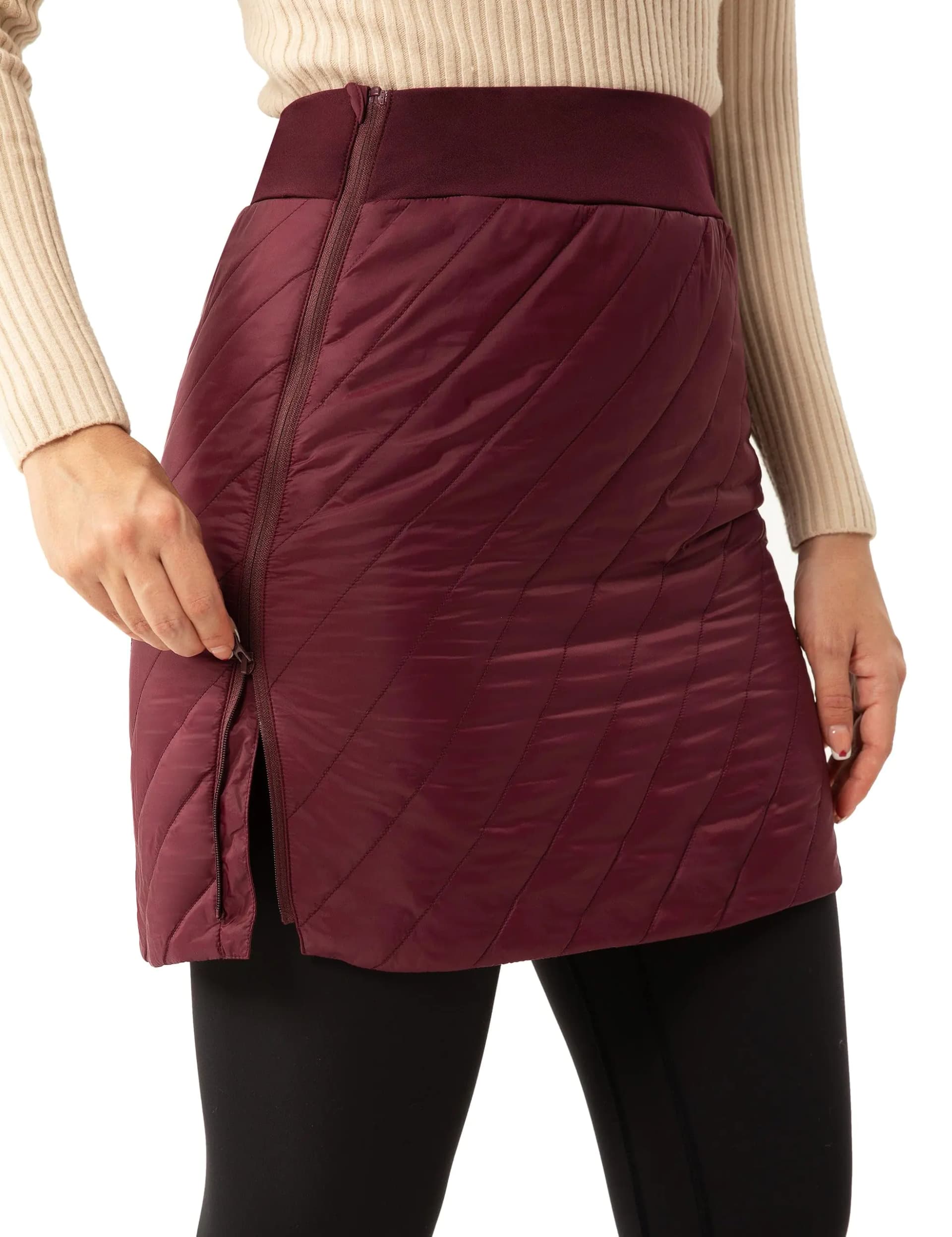 FitsT4 Sports Womens 18" Quilted Winter Skirts Puffer Skorts Insulated Hiking Trekking Snow Ski Running Golf Mini Skirts Outdoor Sports Cold Weather Gear Full Zipper DarkRed Size 2XL