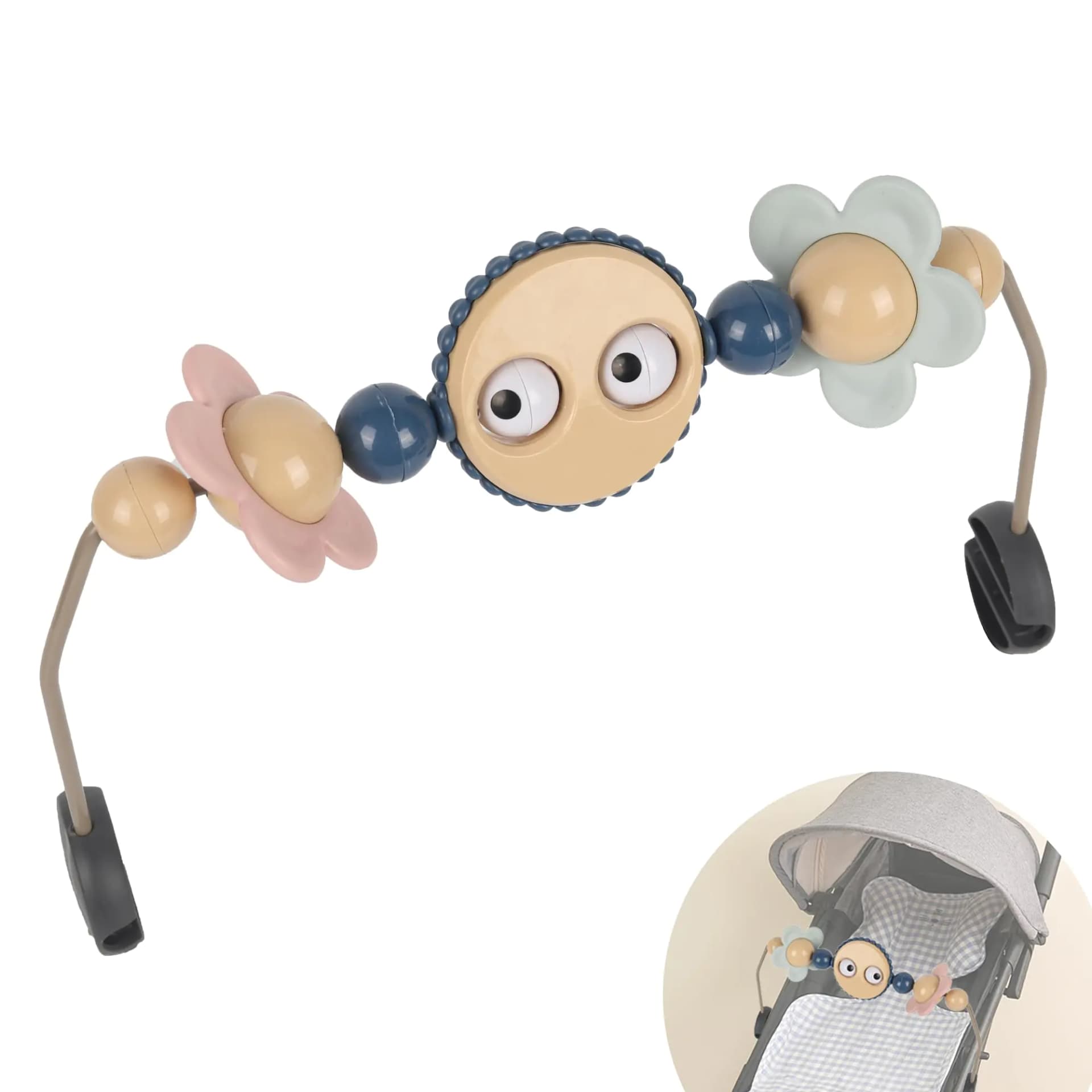 VIKOS Products Toy Bar for Baby Bouncer Stroller Arch Toy - Googly Eyes Toy for Baby Car Seat - Baby-Safe Plastic Baby Bouncer Toy Bar - Easy to Install Baby Bouncer Accessory - No Music&Short Handle