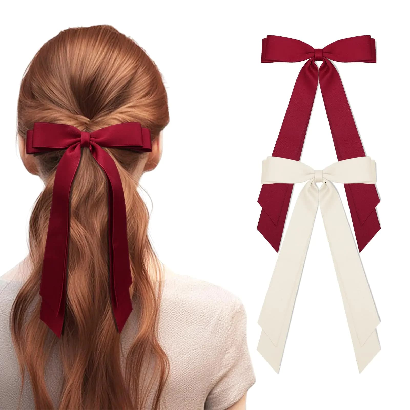 Hair Bows Double-Layer Ribbon Clips Women Girls