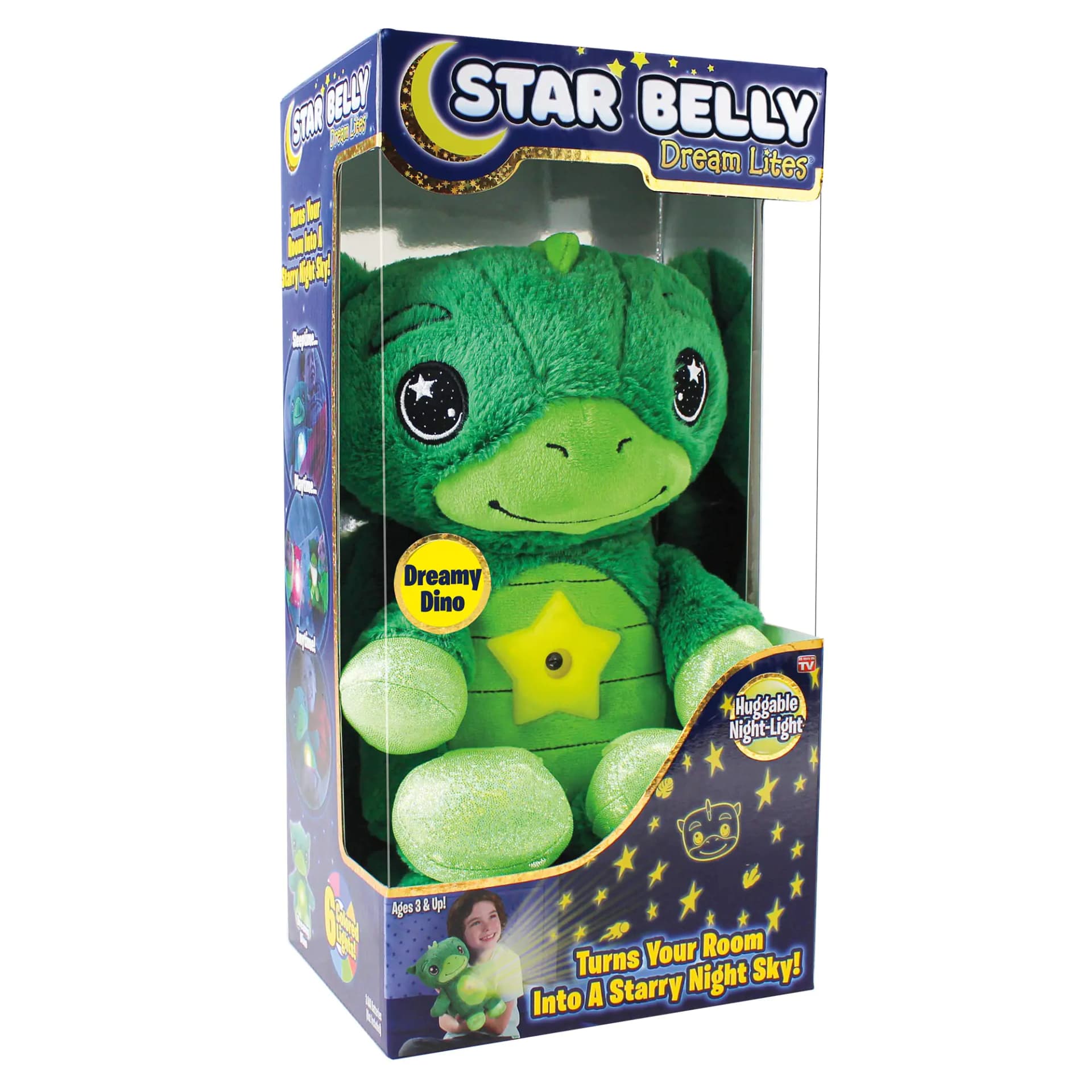 Ontel Star Belly Dream Lites Stuffed Animal Night Light Dreamy Green Dino - Projects Glowing Stars & Shapes in 6 Gentle Colors As Seen on TV