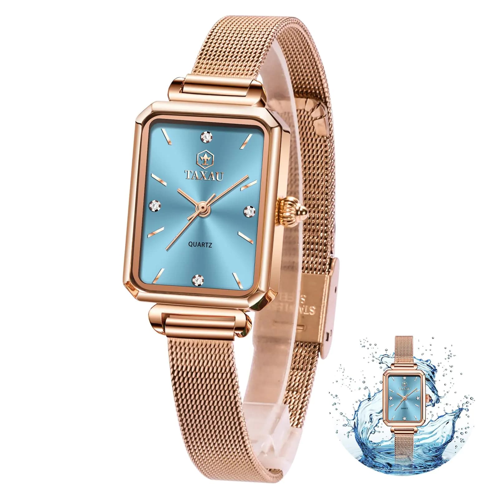 Blue Square Luxury Womens Stainless Steel Watch