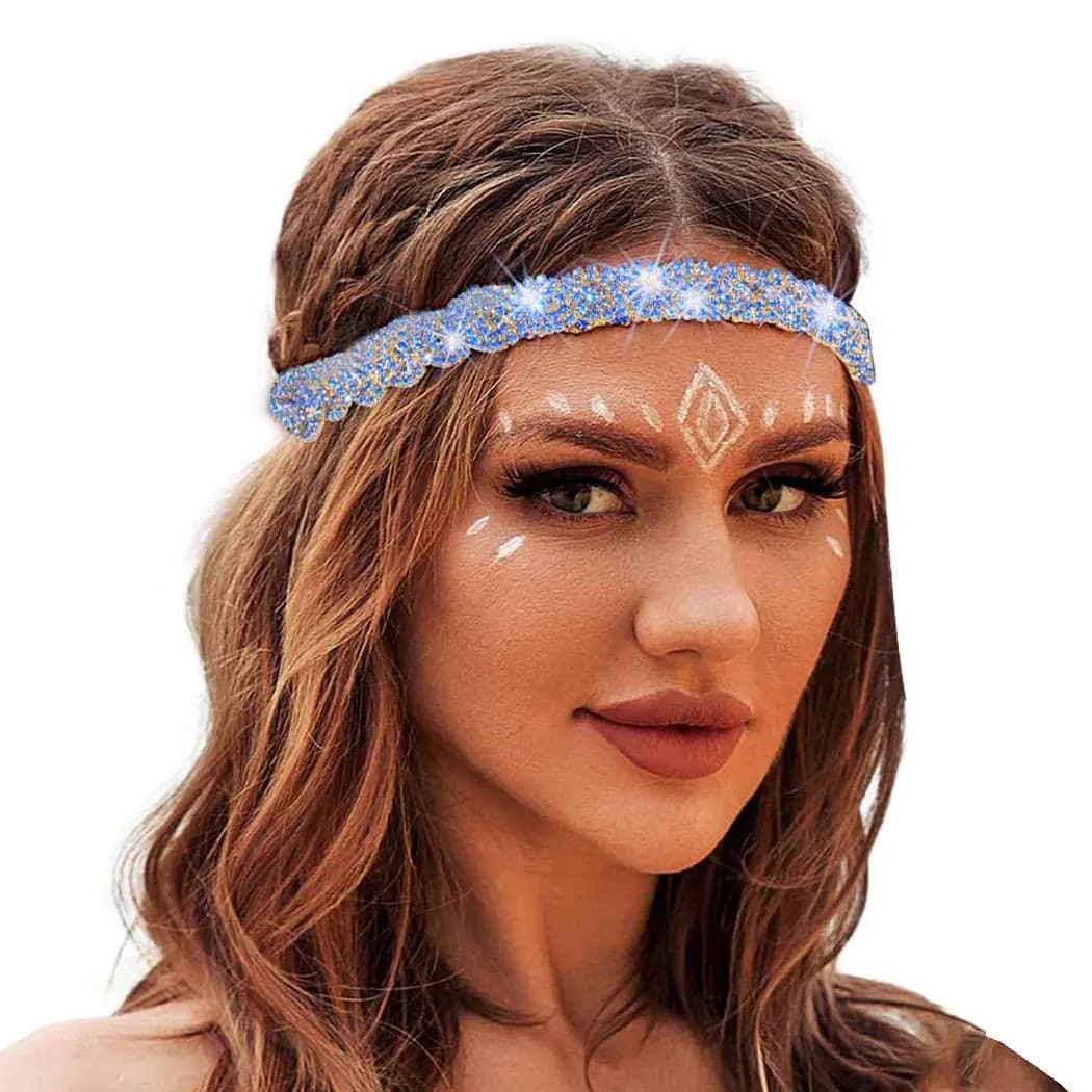 Barode Braided Rhinestones Headband Multicolors Crystal Hairbands Sparkle Head Chain Jewelry Set for Women