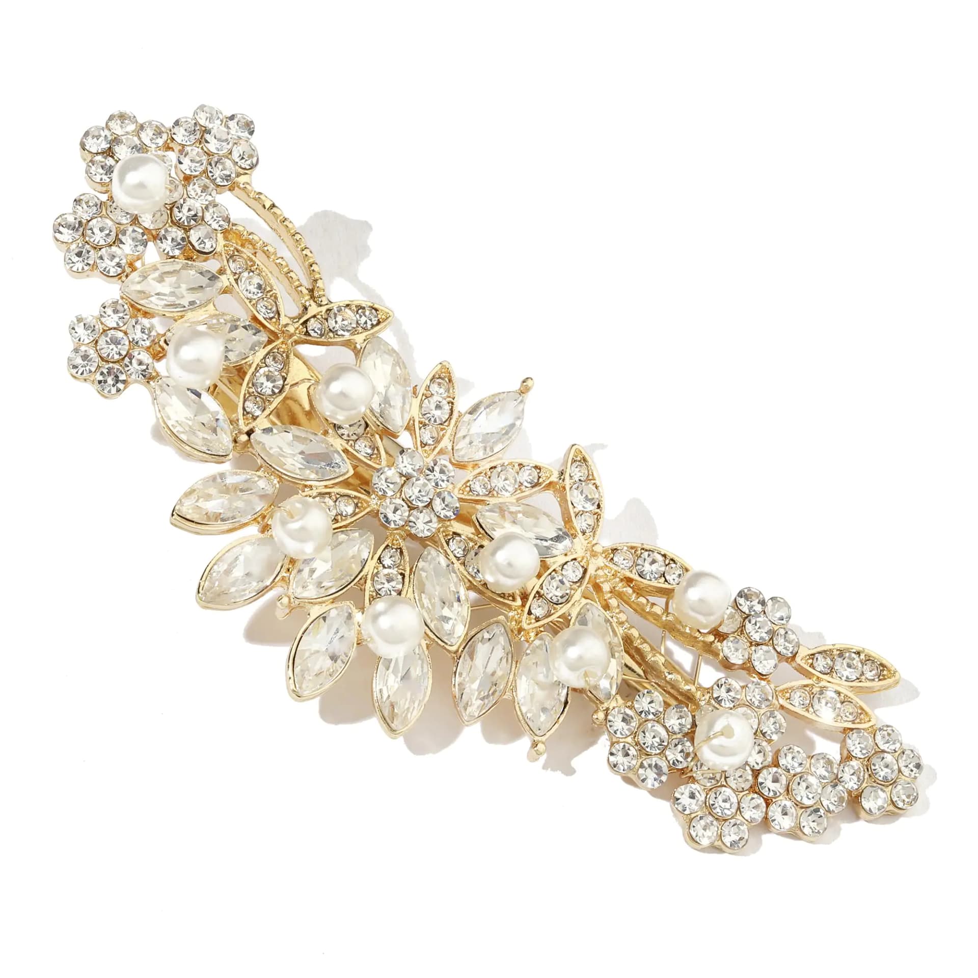 Crystal Rhinestone Pearl Gold Wedding Hair Clip