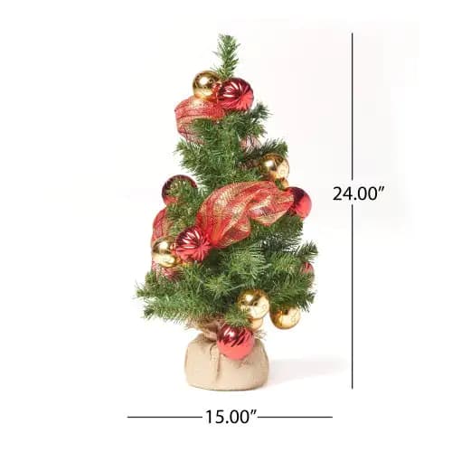 Gold Decorated Linen Tree With 50 Warm White LED Lights - Battery Operated