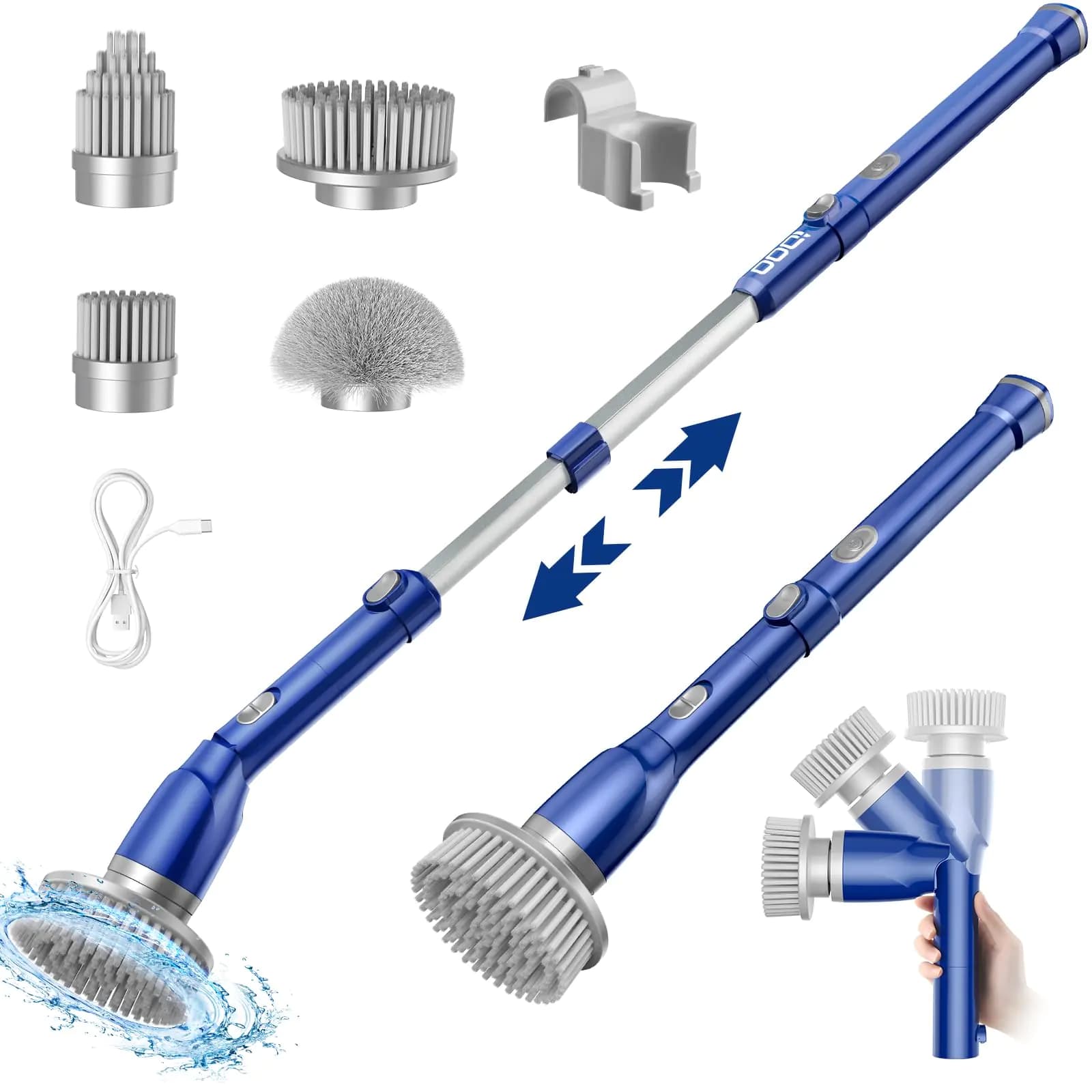 iDOO Electric Spin Scrubber Scrub Brush Shower Scrubber with Long Handle for Cleaning Cordless Power Cleaner Brush with 4 Heads for Bathroom BathtubTub Toilet Tile Cepillo para Limpiar Baños