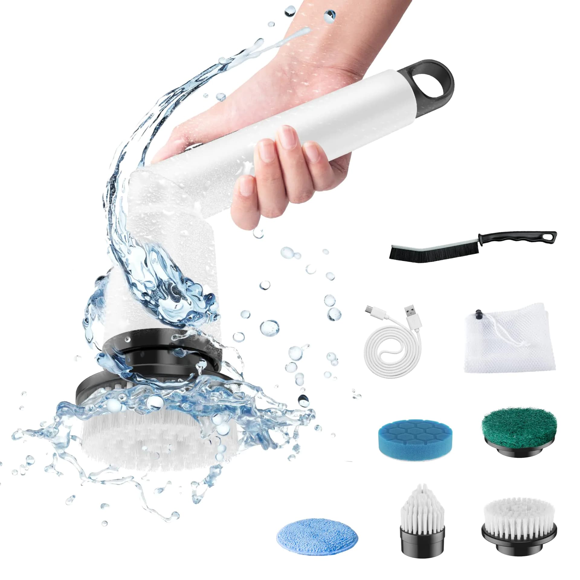 Electric Spin Scrubber Cordless Shower Scrubber with LED Battery Level Display 3 Speeds Electric Scrubber for Cleaning with 5 Replaceable Heads Electric Cleaning Brush for Bathroom/Sink/Window