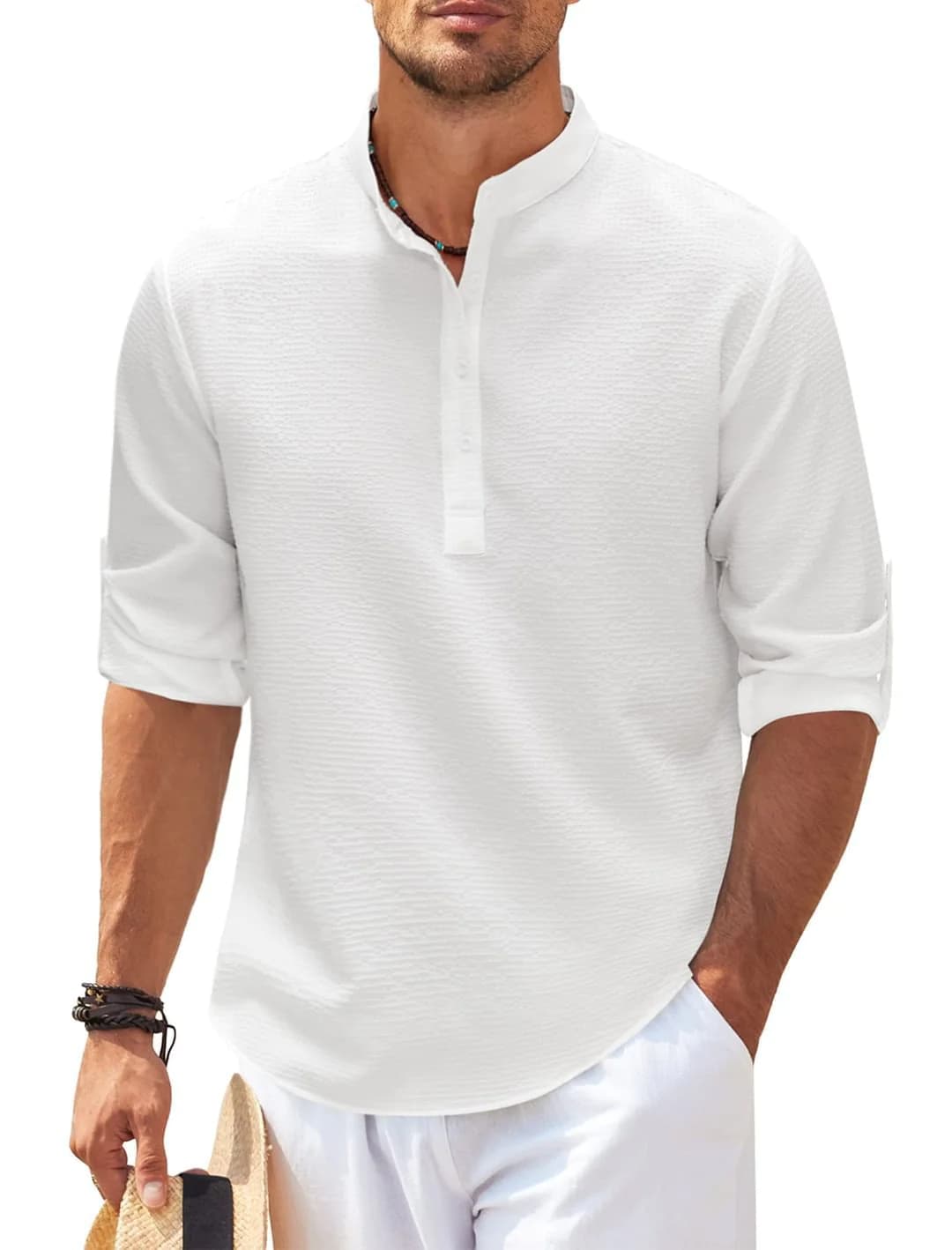Stand Collar Button Shirt Summer Pineapple Texture Shirt Casual Top Men's Clothing
