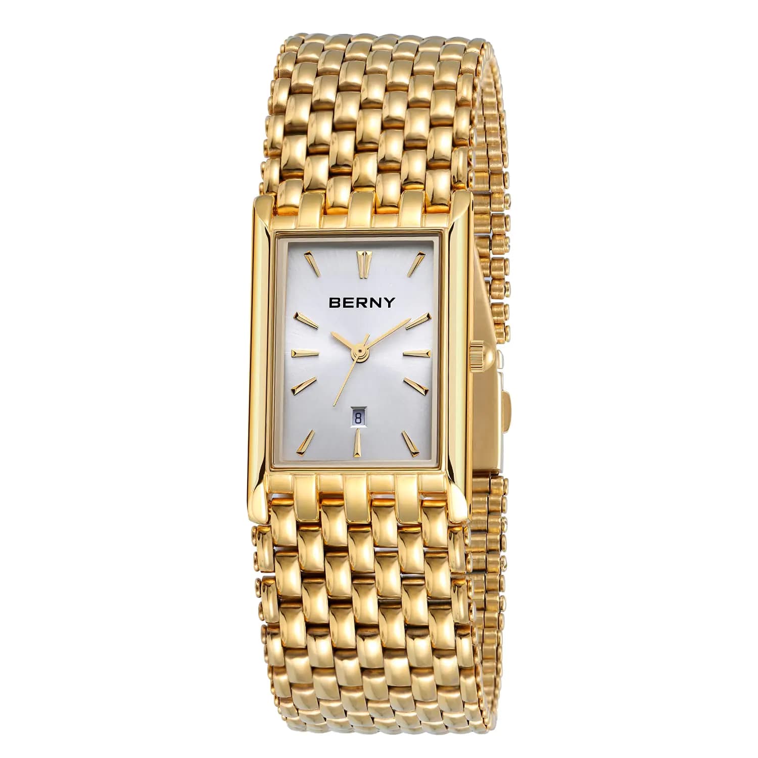 Gold Mens Watch White Date Window Waterproof