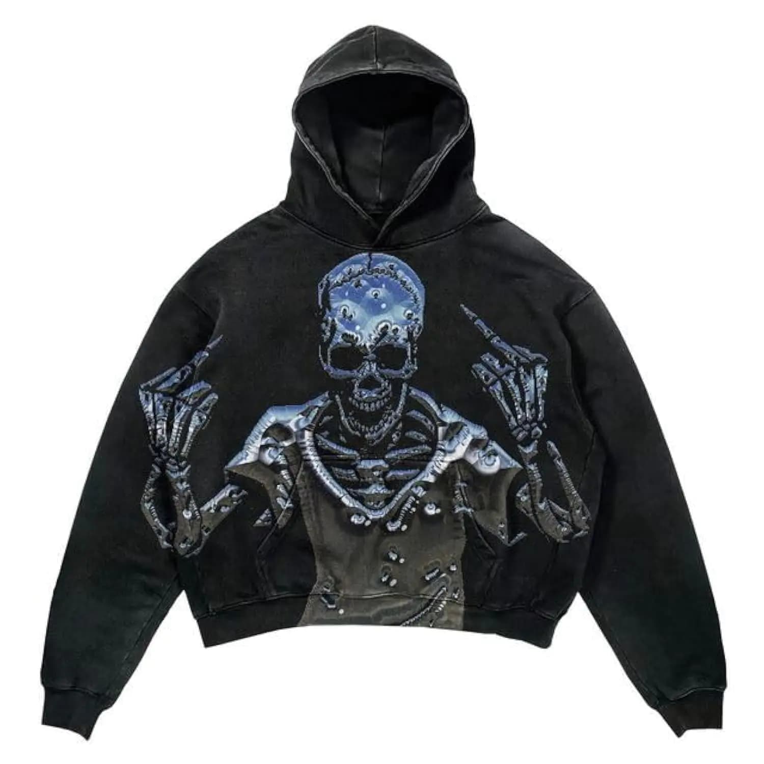 Obenie Halloween Y2K Hoodie Gothic Casual Alphabet Blast Print Pattern Skull Fashion Hoodie Men Harajuku Men Clothing (8LLarge)
