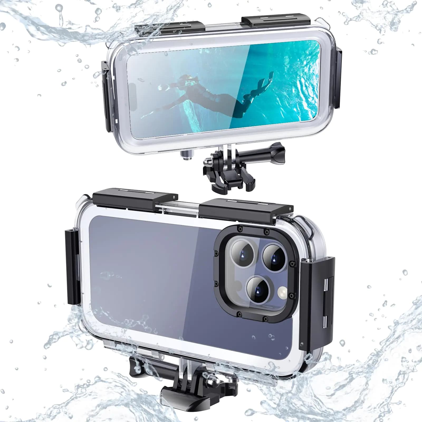 OMOUP Waterproof Phone Case for iPhone 14 Pro/15 Pro Underwater Snorkeling Diving Phone Case Outdoor Extreme Sports Travel Essentials Shockproof Anti-Dust Phone Case Clear