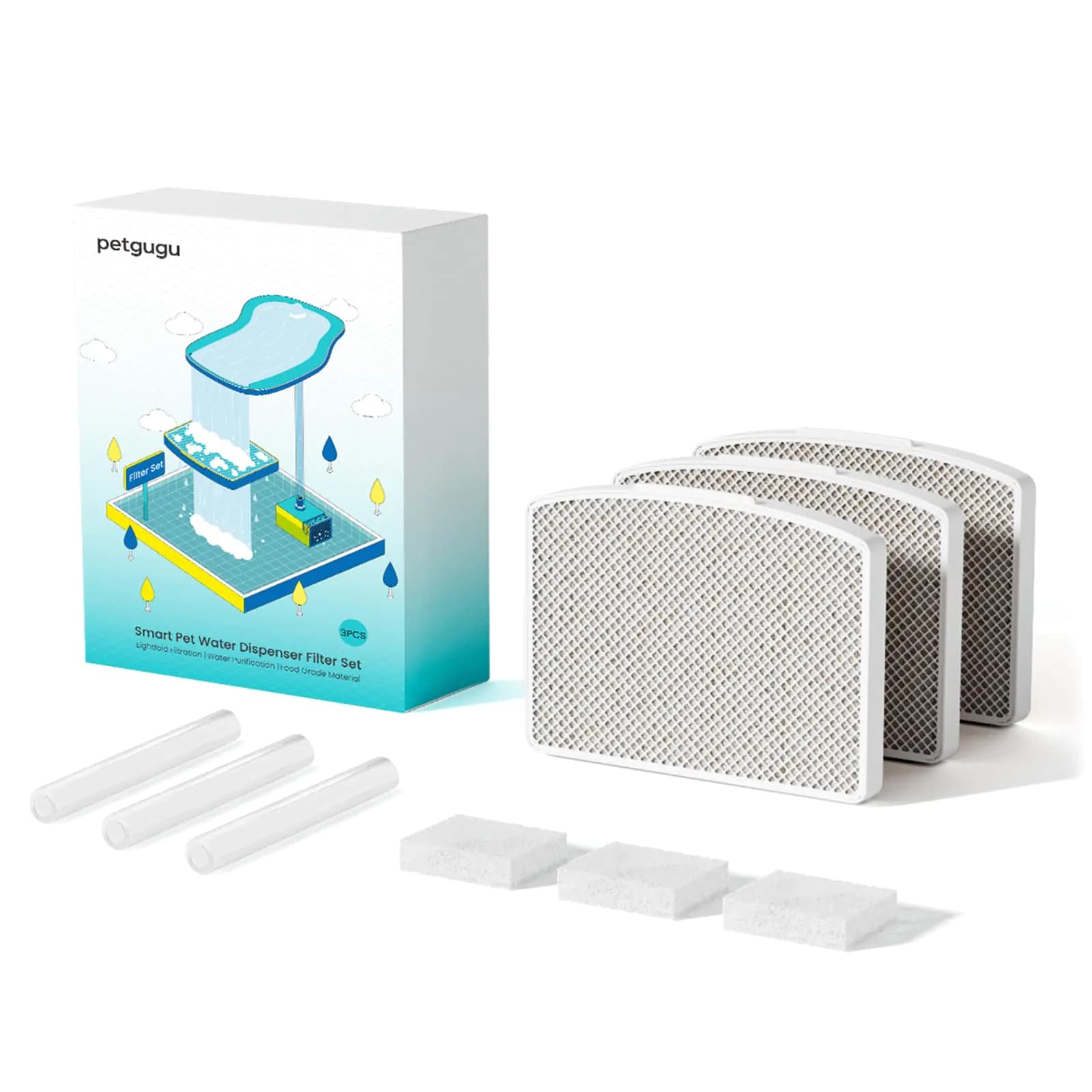 PETGUGU Cat Water Fountain Replacement Filters for PF1/PF1L Automatic Pet Fountain Cat Water Fountain Dispenser Filter Set Special