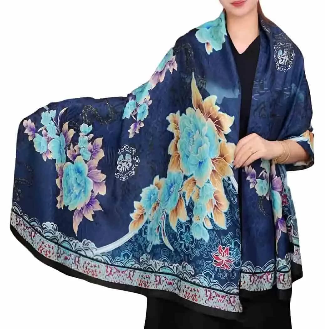 Dark Blue Floral Lightweight Women's Scarf