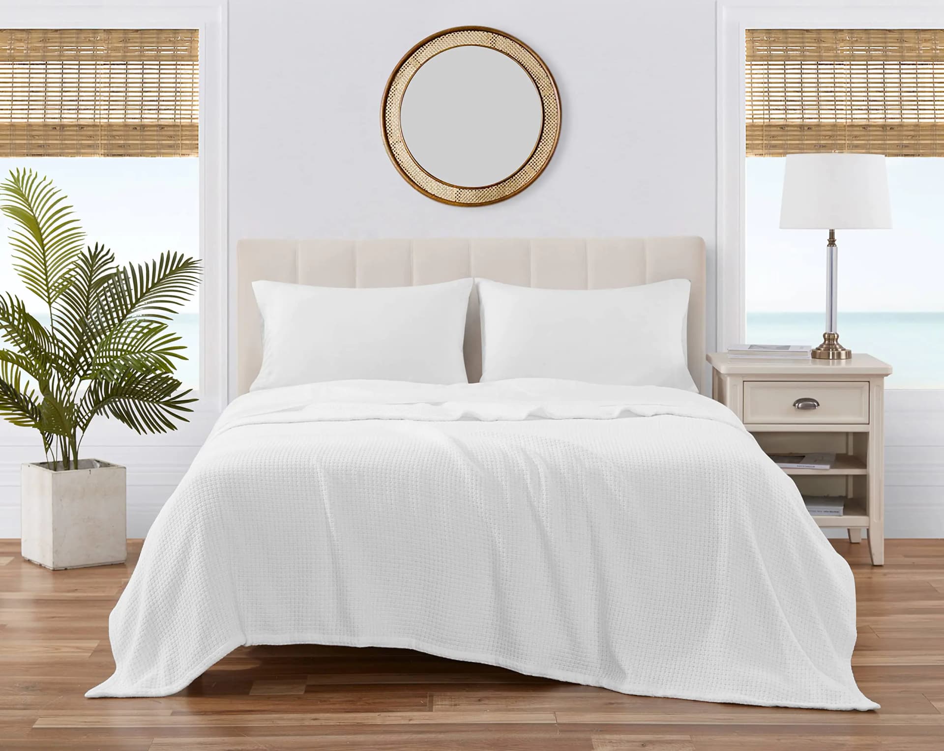 Tommy Bahama Blanket Soft Cotton Bedding Medium Weight Home Decor for All Season Queen White