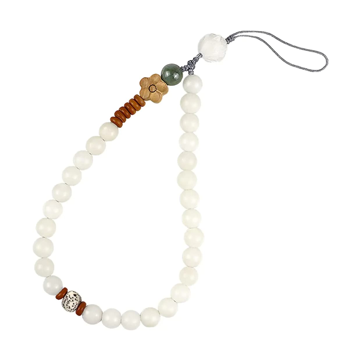 YOLUFER Phone Wrist Strap Bodhi Beads Phone Lanyard Buddha Beads Mobile Phone Strap Hanging Cell Phone Accessories Lucky Phone Wrist Rope for Phone Decoration White 4 Inches