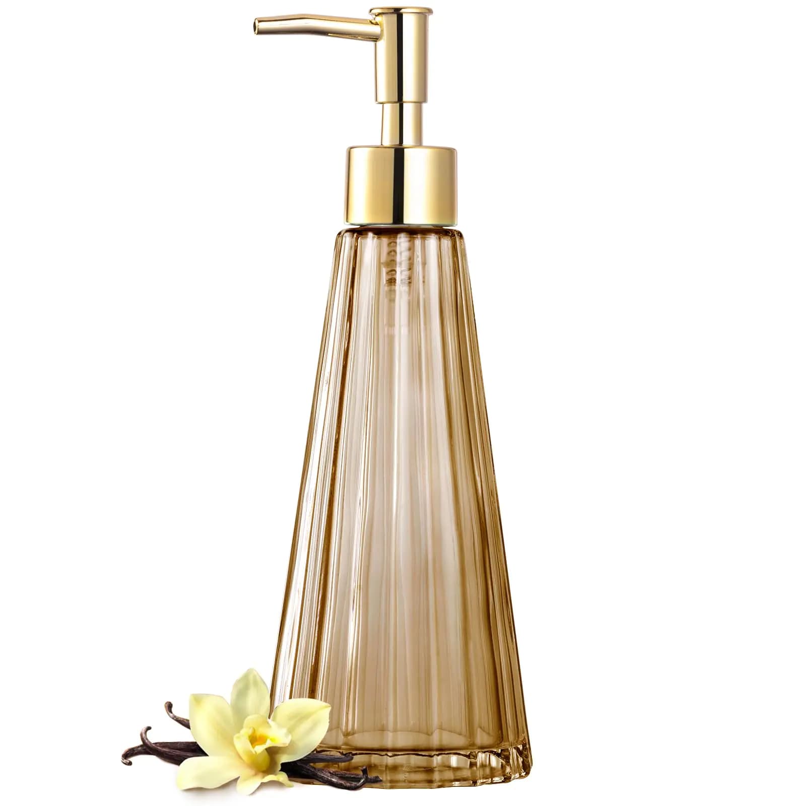 EMPO Vintage Elegant Glass Soap Dispenser Liquid Soap/Sanitizer/Shampoo Bottle with Pump Rustic Farmhouse Decor Hand Soap Dispenser Bathroom Accessories (Brown)