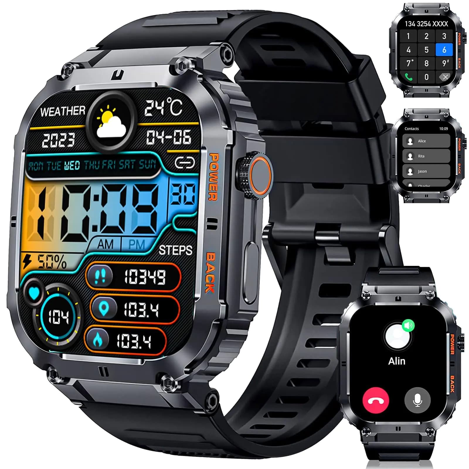 KACLUT Smart Watch2 inch Smart Watch for Android Phones100M Waterproof Rugged Smart Watch with Bluetooth Call(Answer/Dial Calls) Ultra Long Battery Life100+ Sports Modes Activity Tracker
