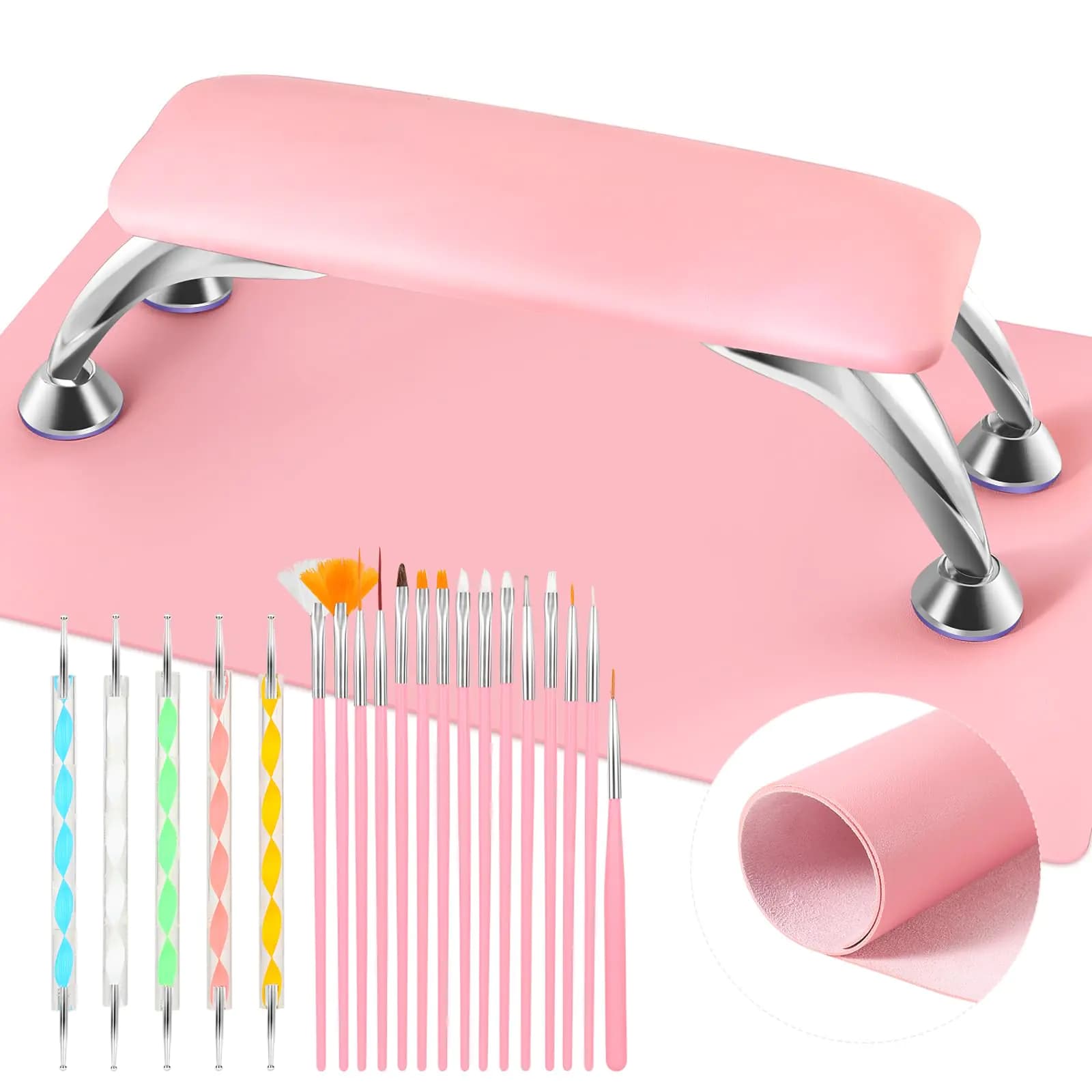 Big Arm Rest for Nails Cushion Microfiber Leather Nail Arm Rest Soft Hand Rest for Nails Toenails Removable Nail Hand Rest with Installation Tools and Manicure Tools (Pink)