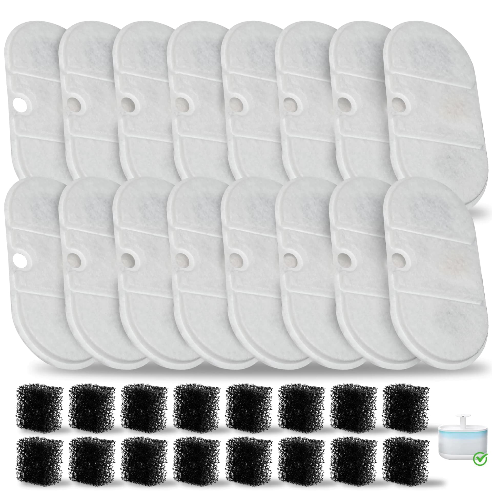 Cat Water Fountain Filters Replacement Filter for 71oz/2.1L PLWF002 Capsule Cat Water Fountain Pet Fountain Filter Set Pet Water Fountain Replacement Filter (C. 16Filters+16Sponges)