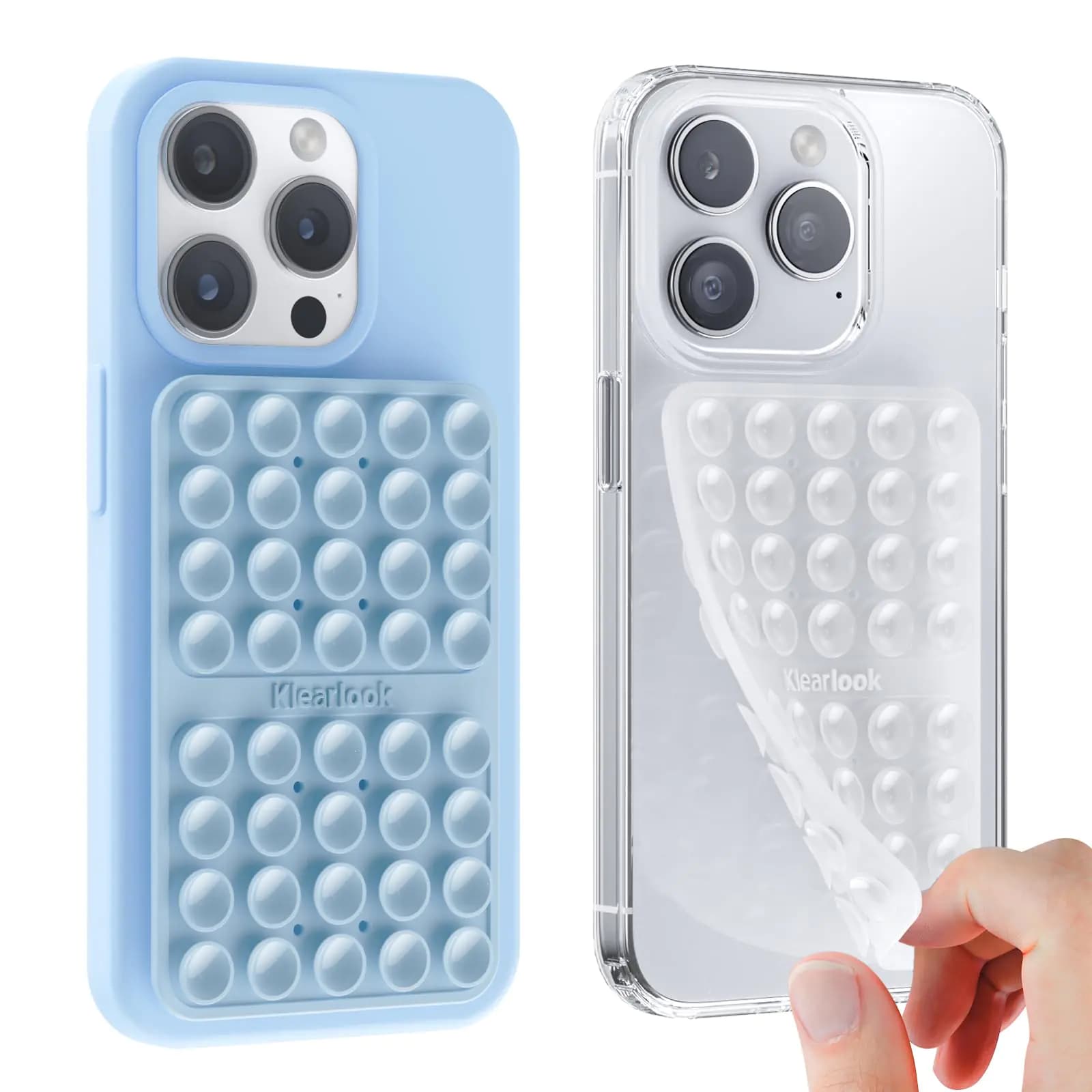 2PCS Silicone Suction Cup Phone Case Mount Double Sided Hands-Free Phone Accessories Holder for Selfies and Videos Silicon Sticky Phone Grip for Cell Phone Transparent&Light Blue
