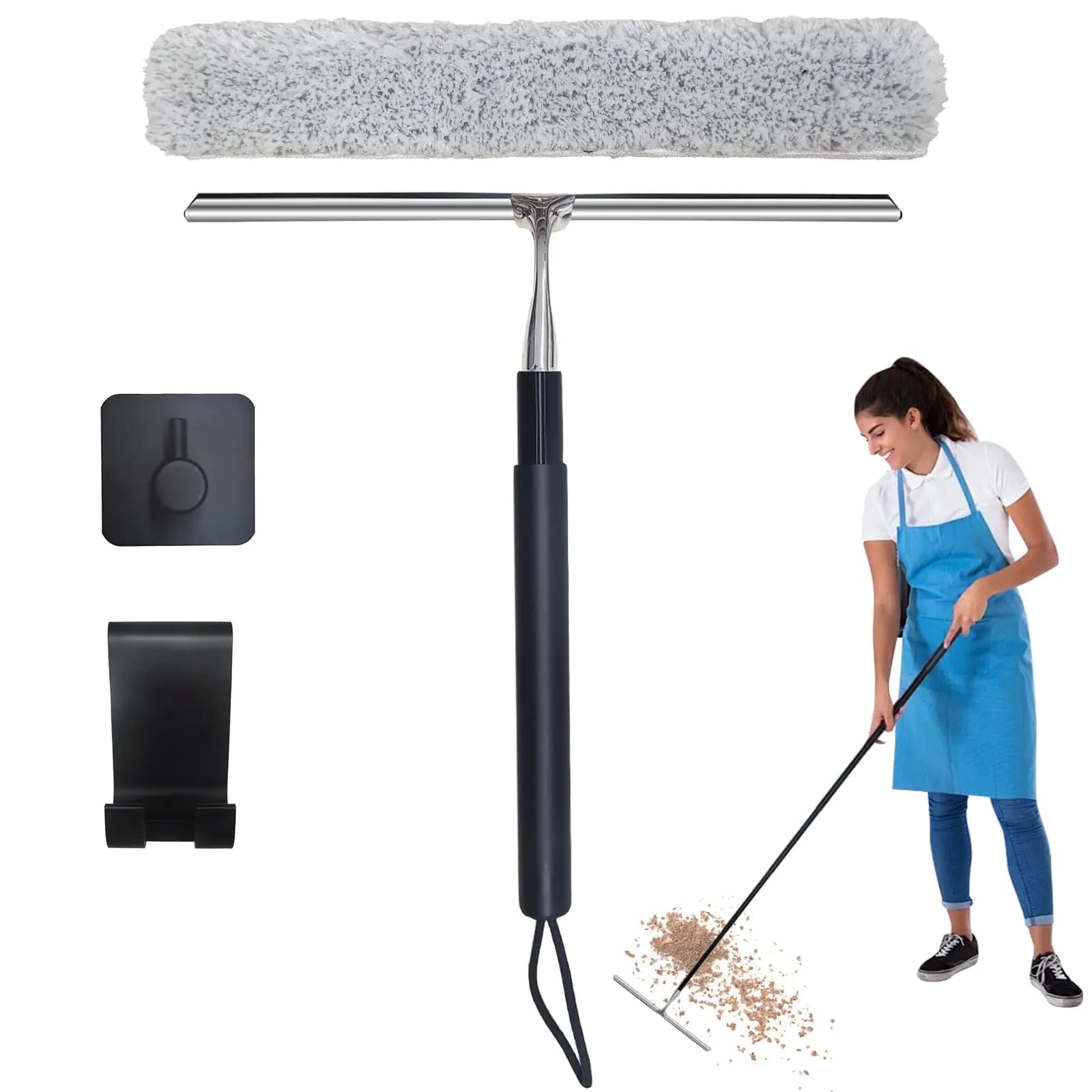 Squeegee for Window Cleaning(59IN)Shower Squeegee with Extension Pole SqueegeeGlass Cleaning Tools with 14" Silicon Squeegee &14" Microfiber ScrubberWindow Squeegee for Glass DoorCarFloor